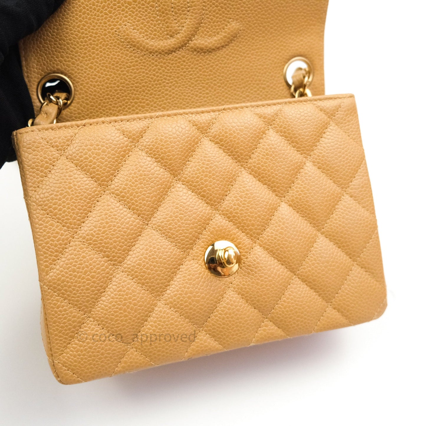 Chanel Quilted Vintage Mini Square Flap Beige Caviar 24K Gold Hardware