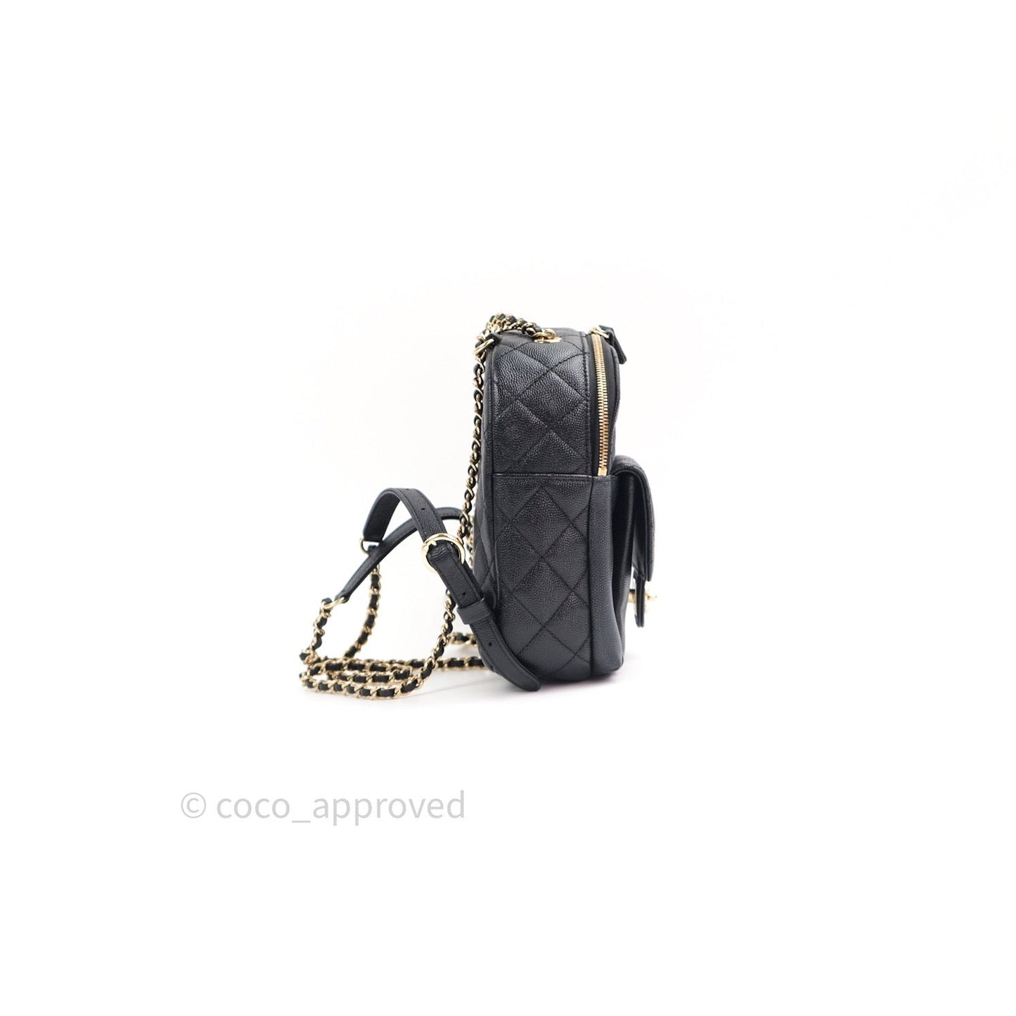 Chanel Quilted Small CC Day Backpack Black Caviar Light Gold Hardware