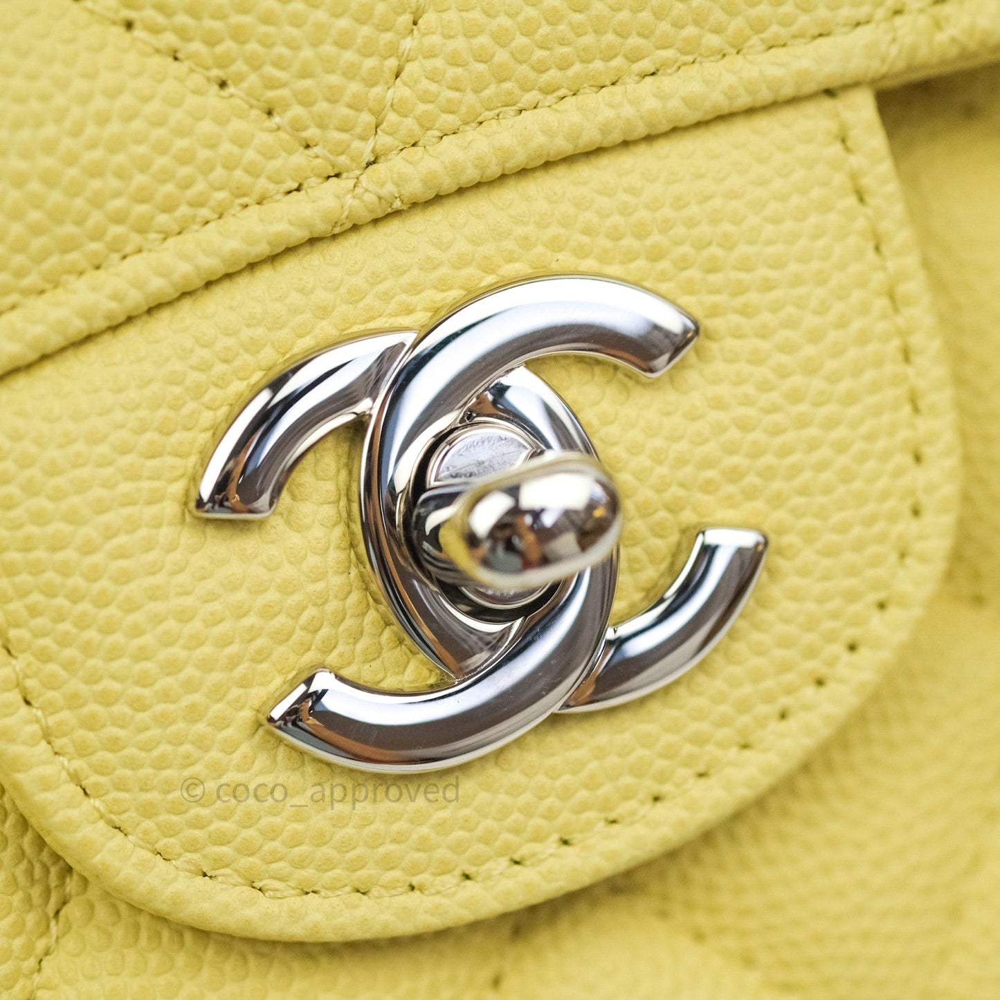 Chanel Classic M/L Medium Double Flap Bag Light Yellow Caviar Silver Hardware