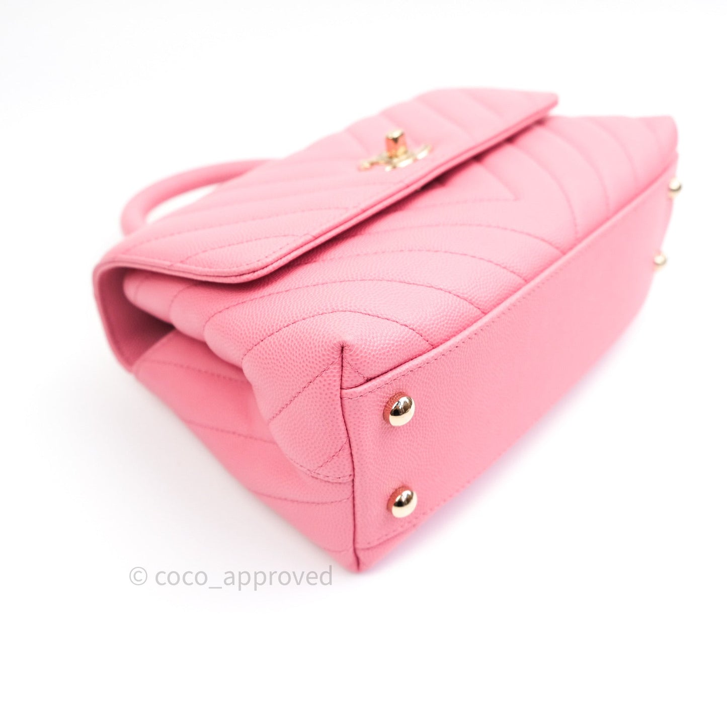 Chanel Mini Coco Handle Chevron Pink Caviar Quilted Gold Hardware
