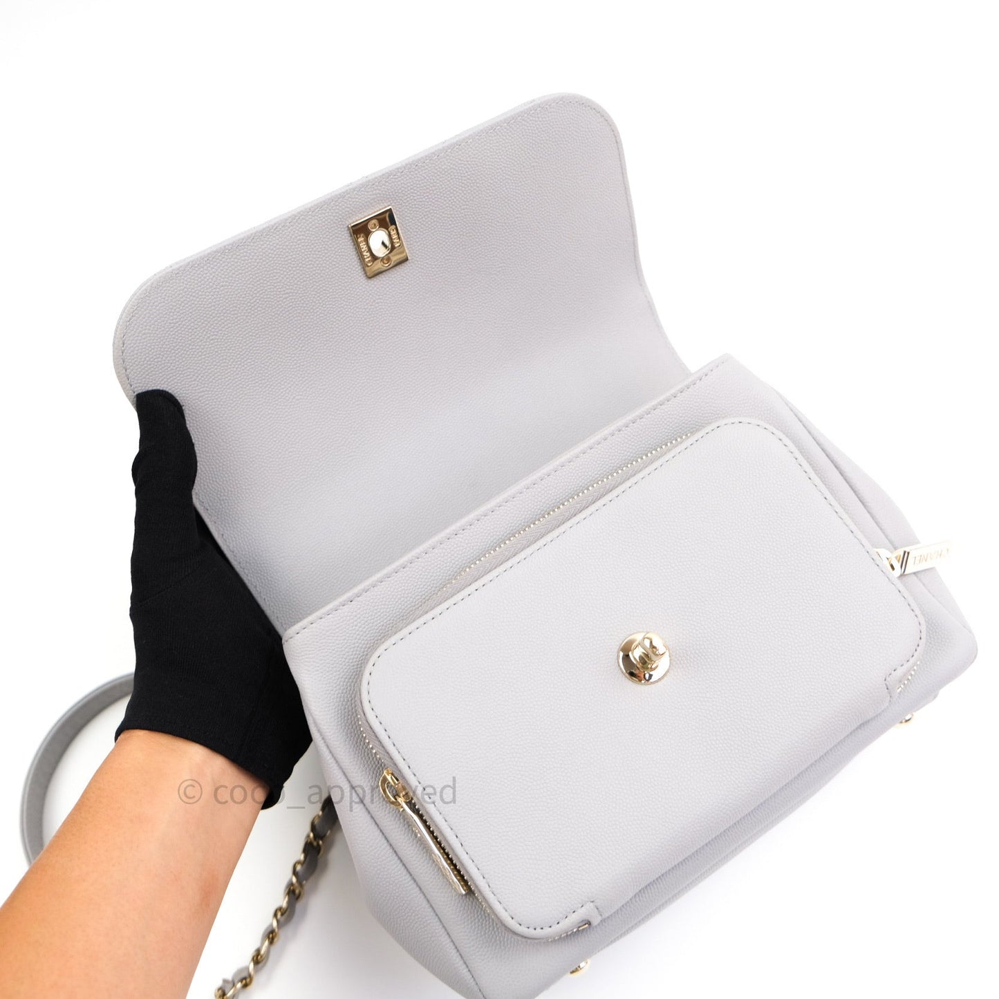 Chanel Quilted Medium Business Affinity Flap Grey Caviar Light Gold Hardware