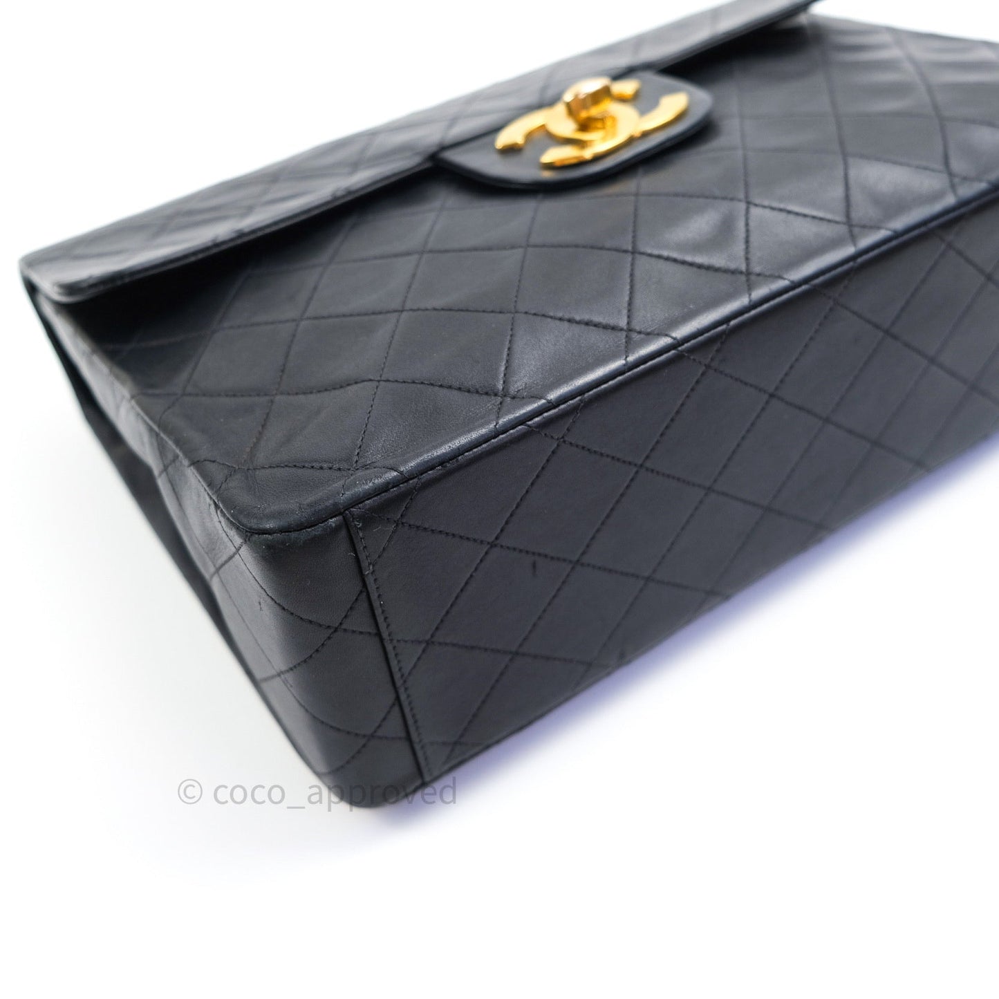 Chanel Vintage XL Jumbo Single Flap Black Lambskin 24K Gold Hardware