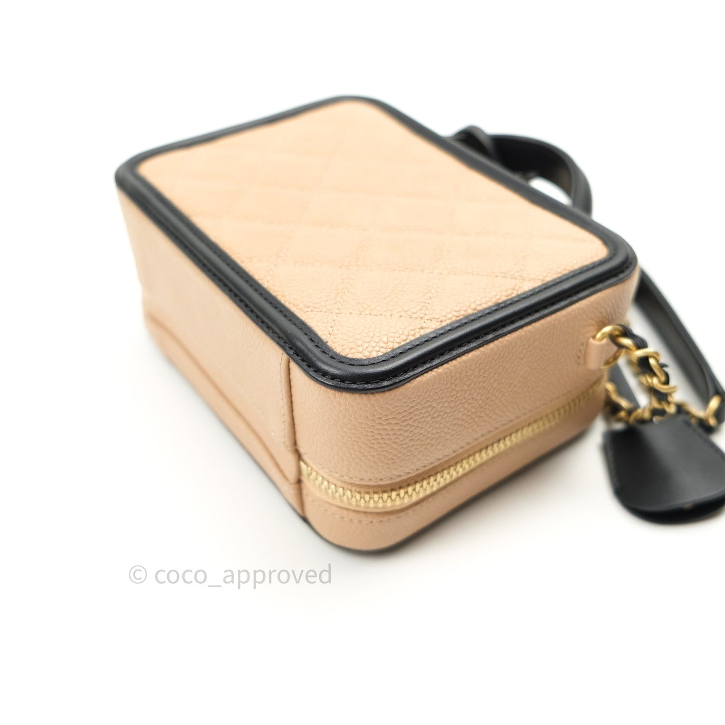 Chanel Quilted Small CC Filigree Vanity Case Beige Black Caviar