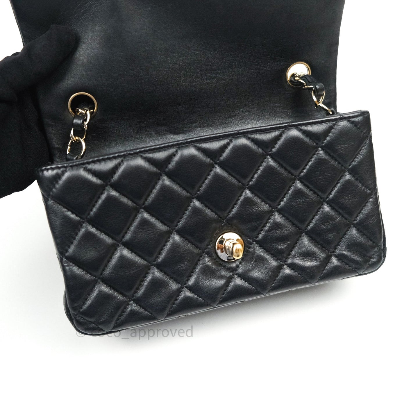 Chanel Quilted Mini Rectangular Black Lambskin Gold Hardware
