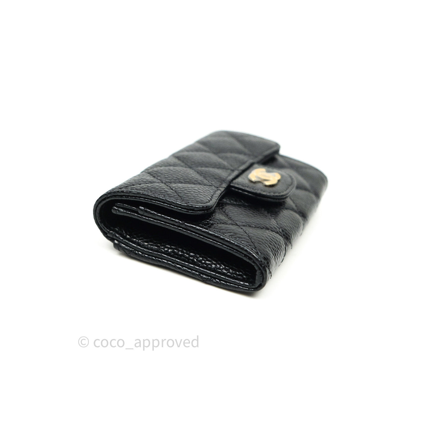Chanel Caviar Quilted Flap Card Holder Black Gold Hardware
