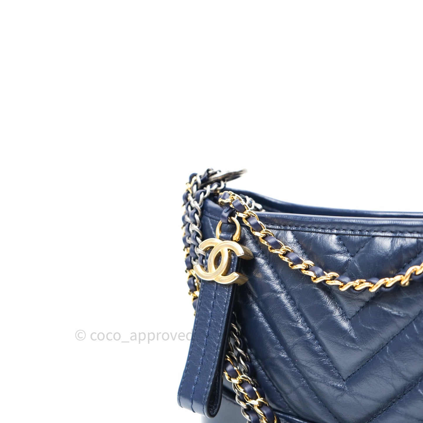 Chanel Chevron Small Gabrielle Hobo Navy Aged Calfskin Mixed Hardware