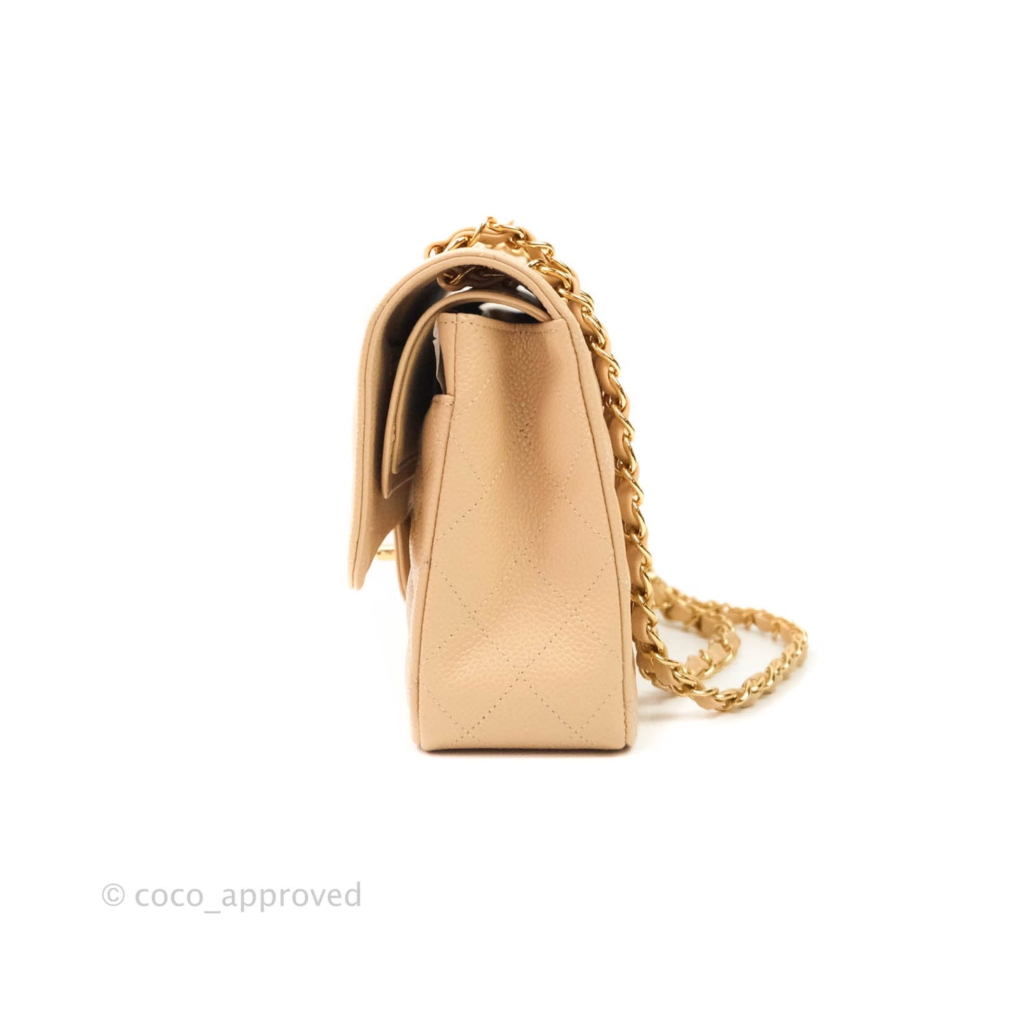 Chanel Classic M/L Medium Double Flap Bag Beige Caviar Gold Hardware