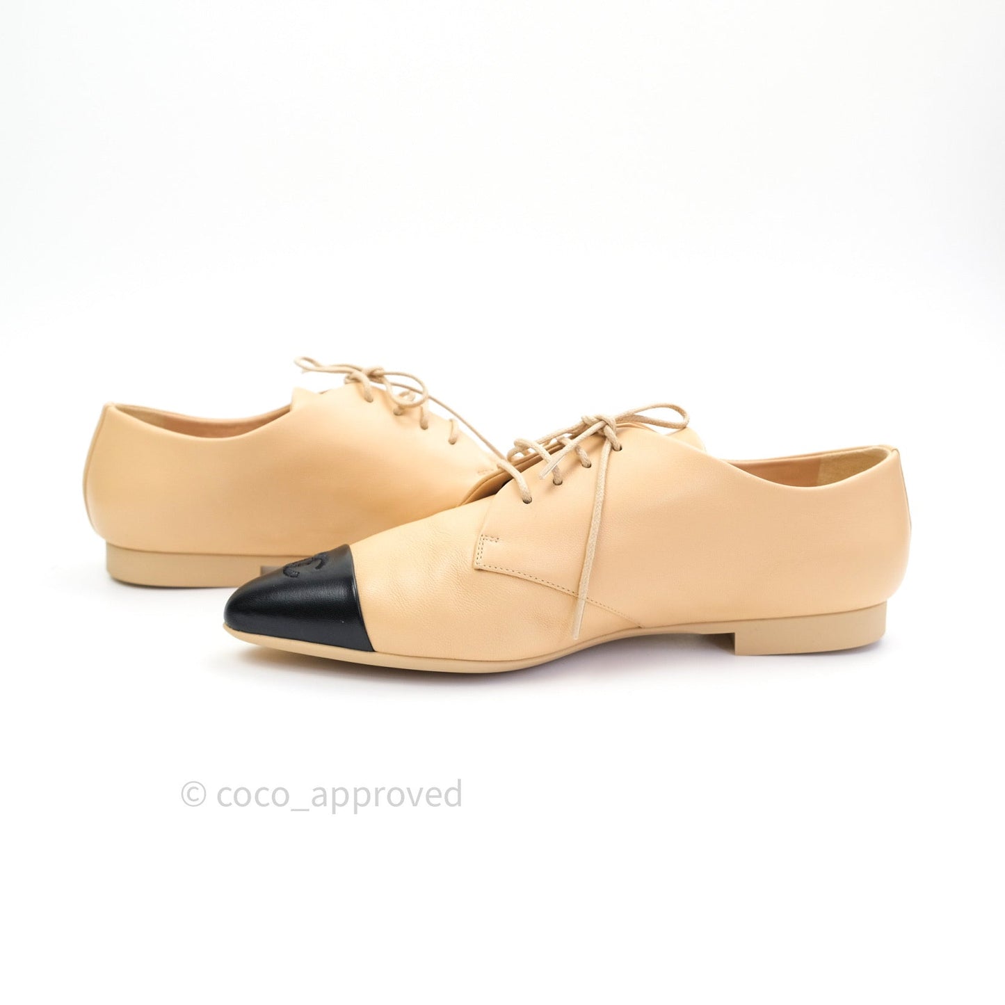 Chanel Beige Black Lambskin Pointy Shoes