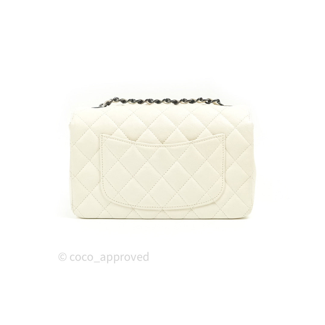 Chanel Quilted Mini Rectangular Flap Ivory Grained Calfskin Black Hardware