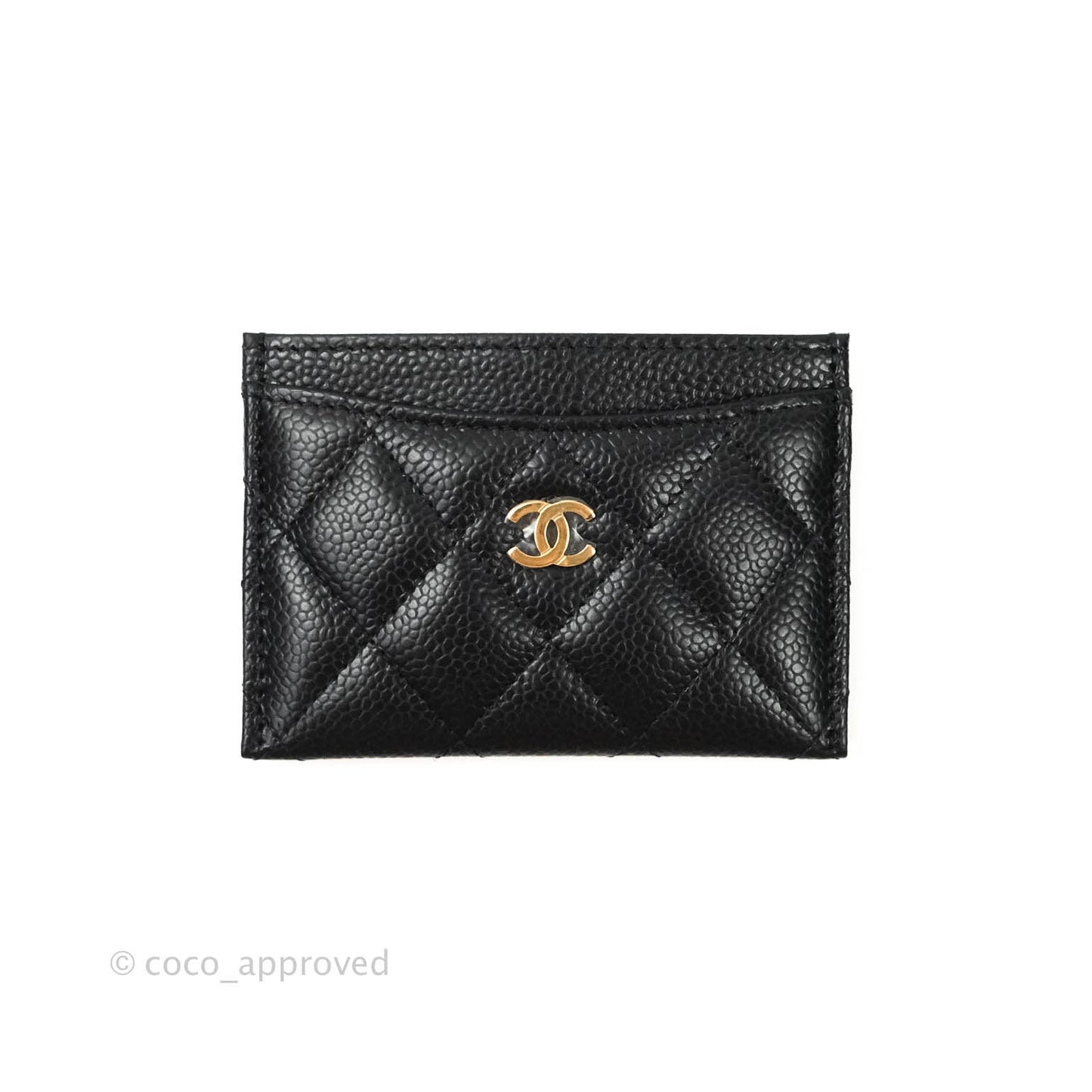 Chanel Black Classic Caviar Flat Card Holder Gold Hardware