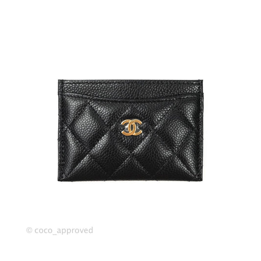 Chanel Black Classic Caviar Flat Card Holder Gold Hardware