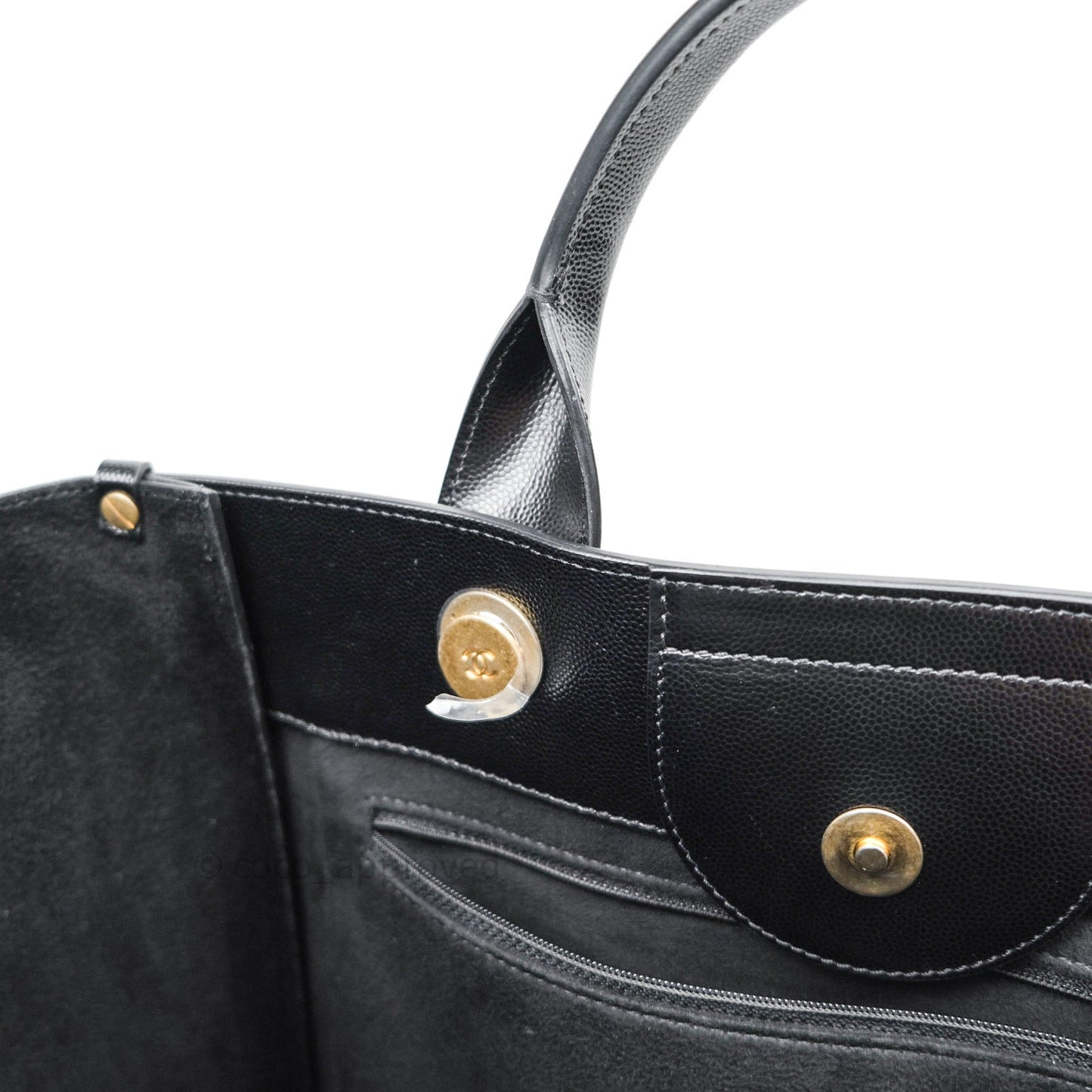 Chanel Small Studded Deauville Tote Black Caviar Gold Hardware