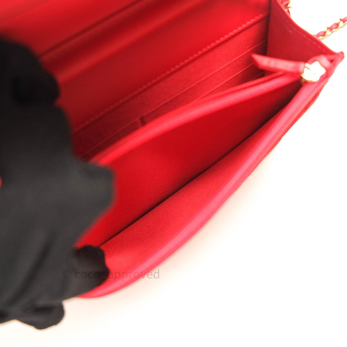Chanel Filigree Wallet on Chain WOC Red Caviar Gold Hardware