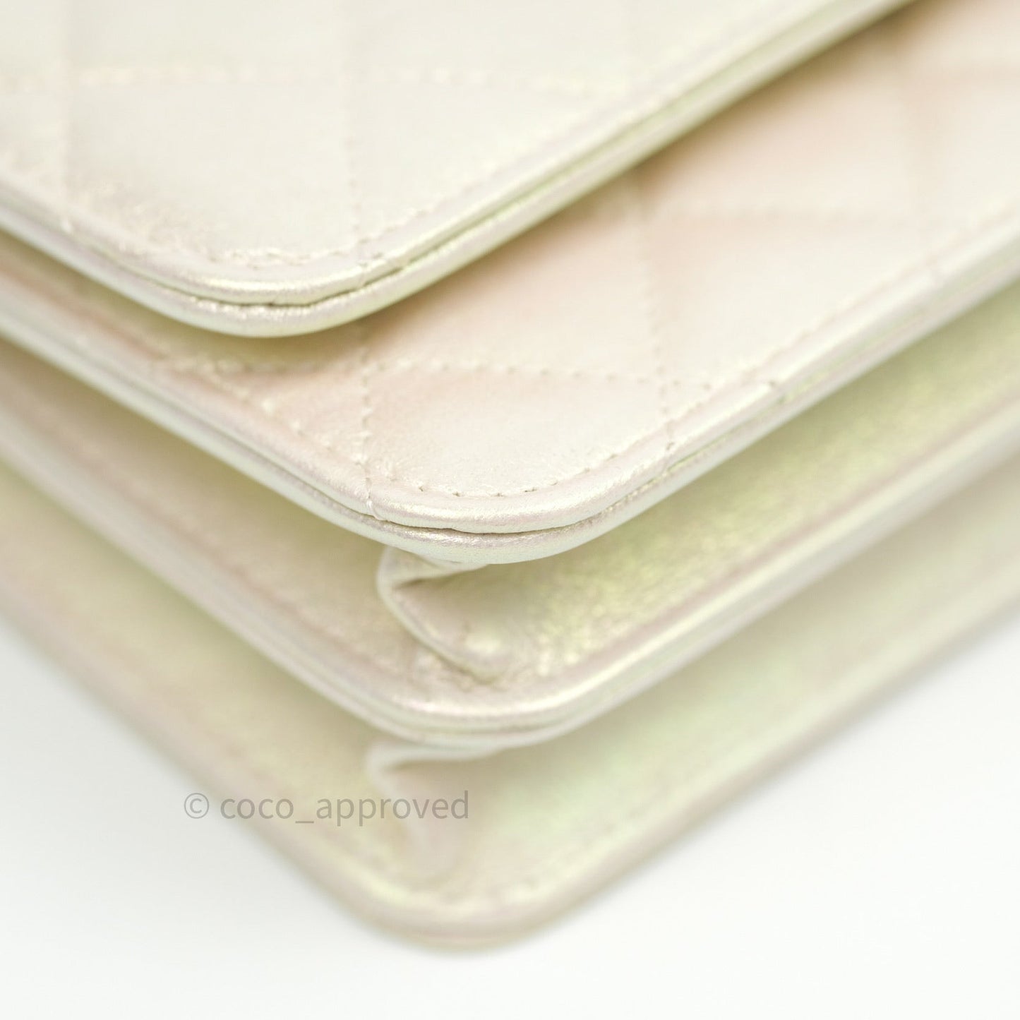 Chanel Quilted Mini Wallet on Chain WOC Iridescent Ivory Gold Hardware 20A