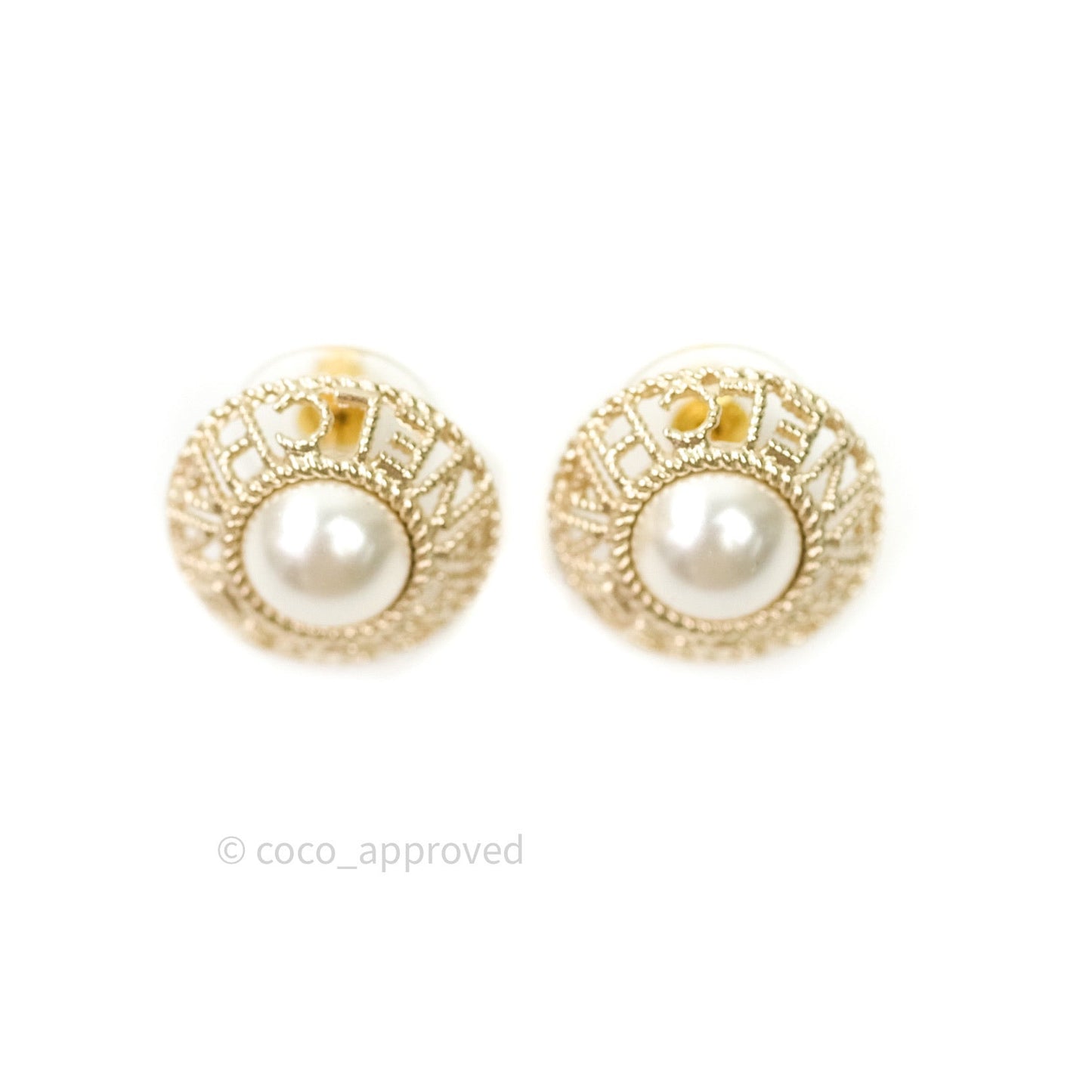 Chanel Pearl CC Round Rope Logo Earrings Gold