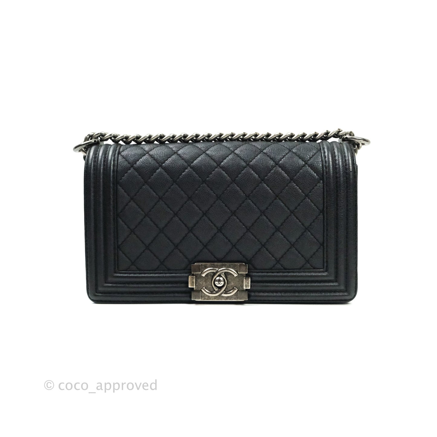 Chanel Boy Quilted Medium Black Grained Calfskin Ruthenium Hardware