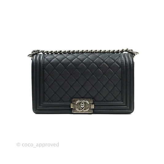Chanel Boy Quilted Medium Black Grained Calfskin Ruthenium Hardware