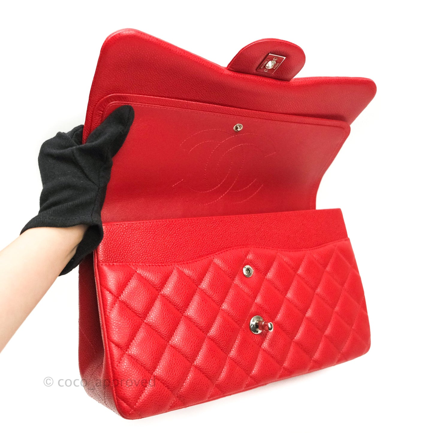 Chanel Classic Jumbo Double Flap Red Caviar Silver Hardware⁣⁣