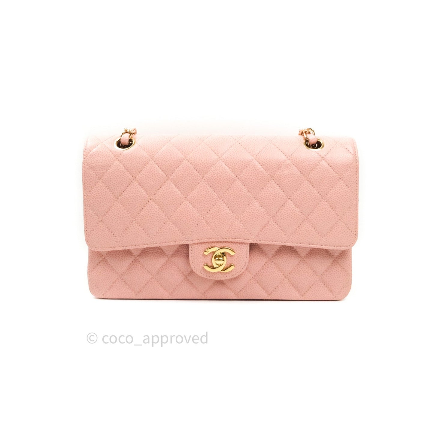 Chanel Classic M/L Medium Double Flap Bag Pink Caviar 24K Gold Hardware