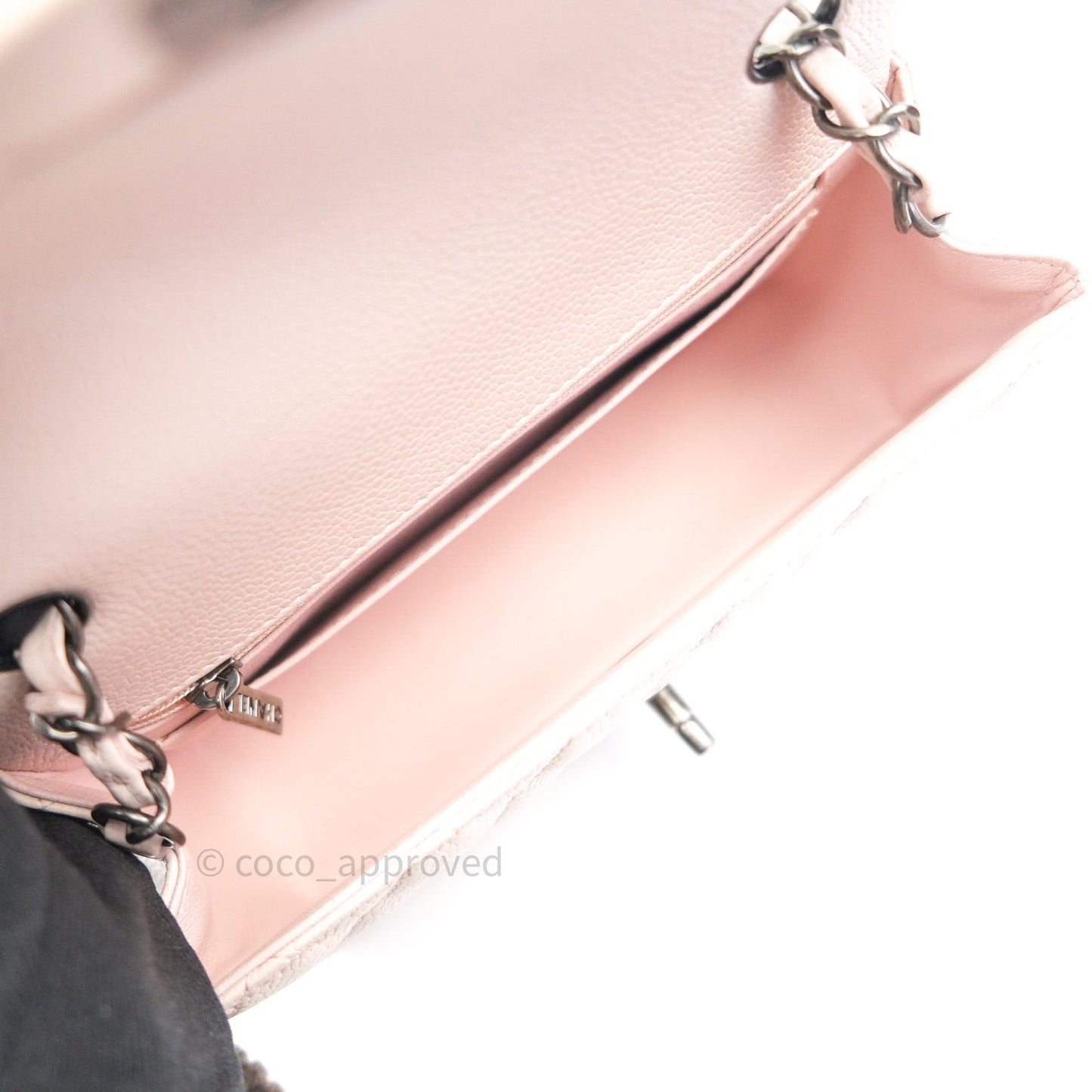 Chanel Quilted Mini Rectangular Sakura Pink Caviar Ruthenium Hardware