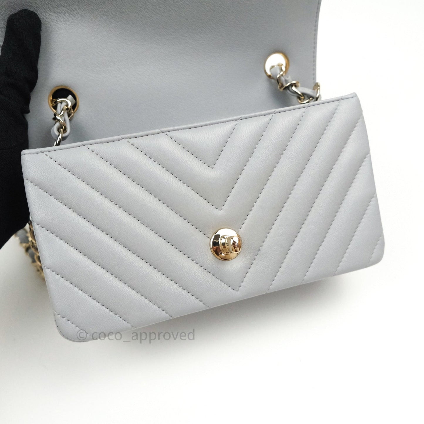 Chanel Quilted Mini Rectangular Grey Lambskin Gold Hardware