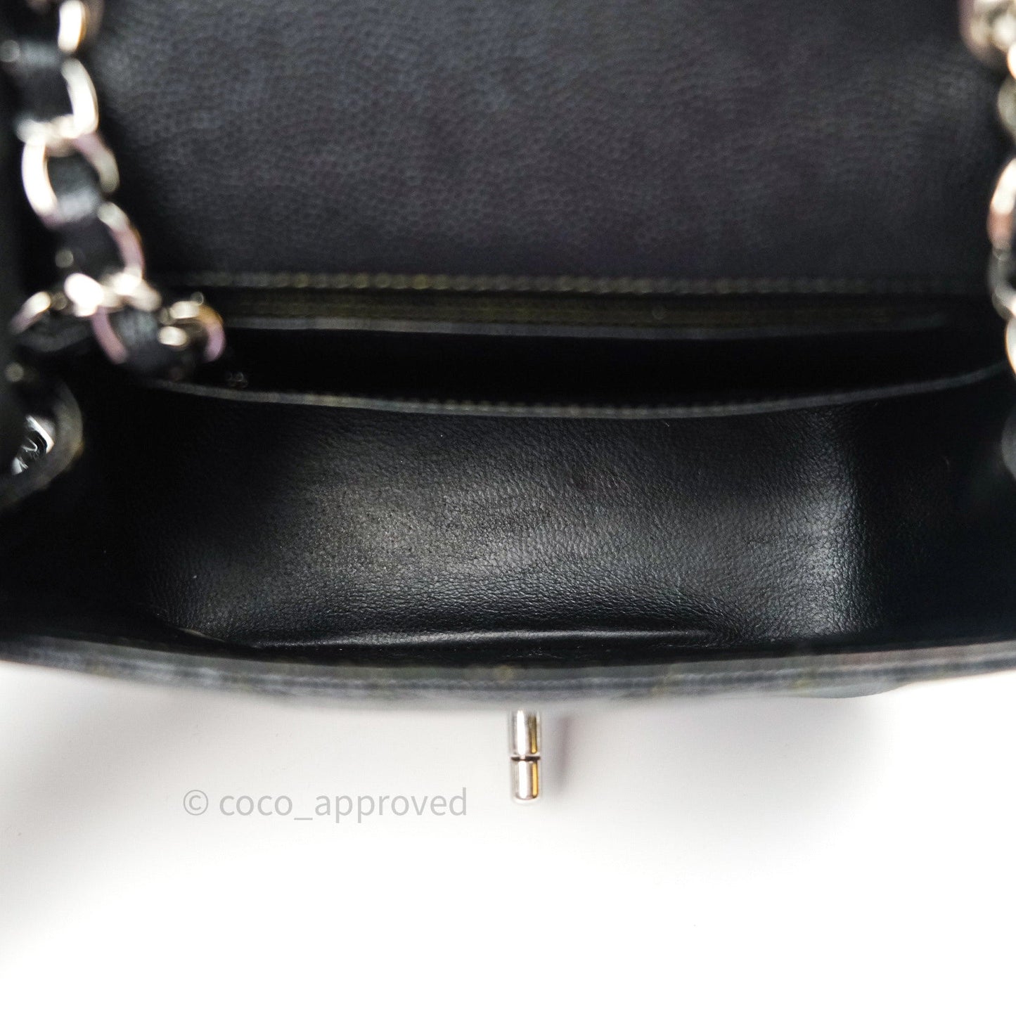 Chanel Mini Square Chevron Black Caviar Silver Hardware