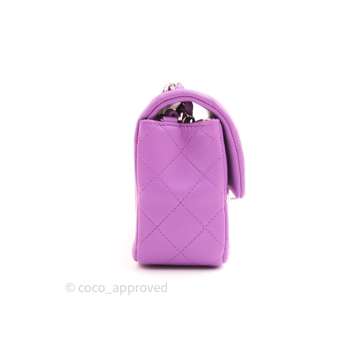 Chanel Quilted Mini Rectangular Flap Purple Lambskin Silver Hardware
