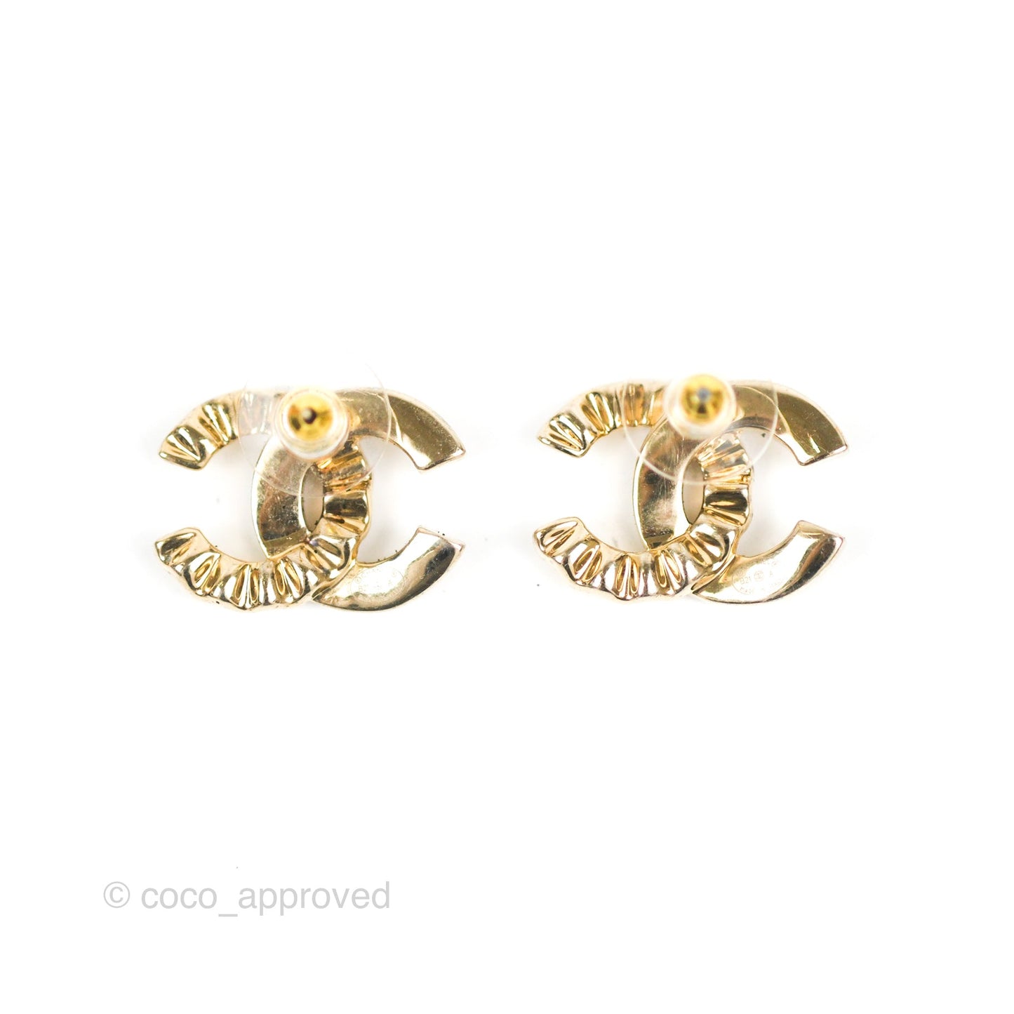 Chanel Crystal CC Wavy Earrings Light Gold Tone