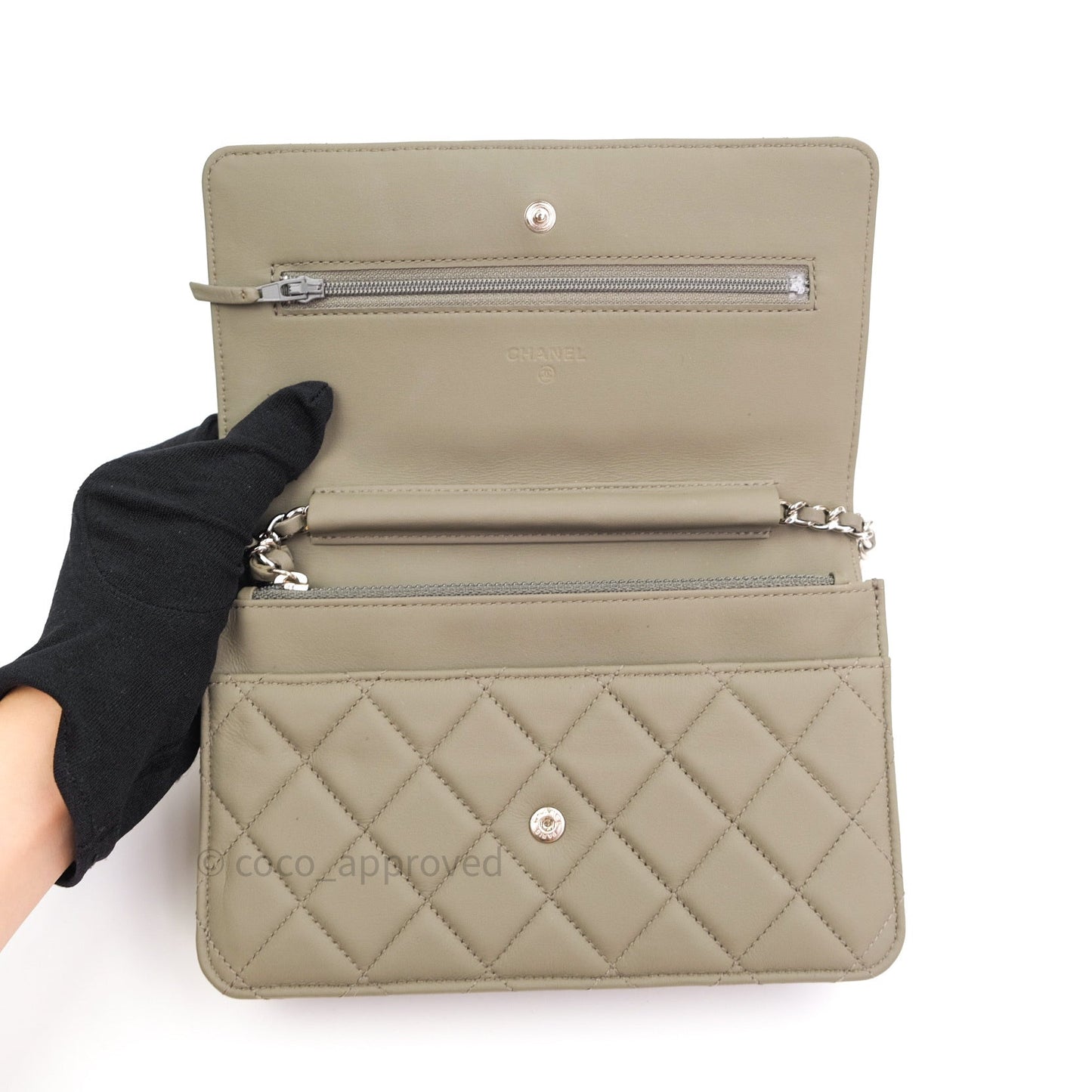 Chanel Quilted Wallet on Chain WOC Grey Calfskin Matte Grey Hardware