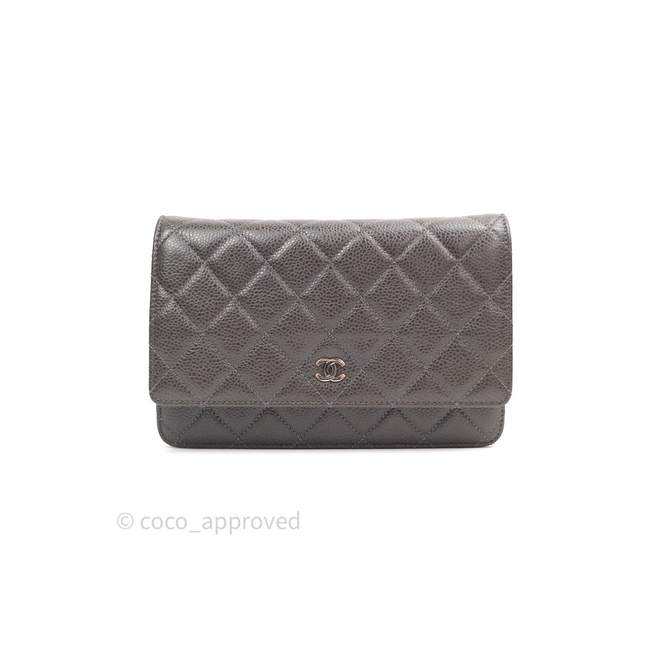 Chanel Quilted Wallet on Chain WOC Dark Grey Caviar Silver Hardware