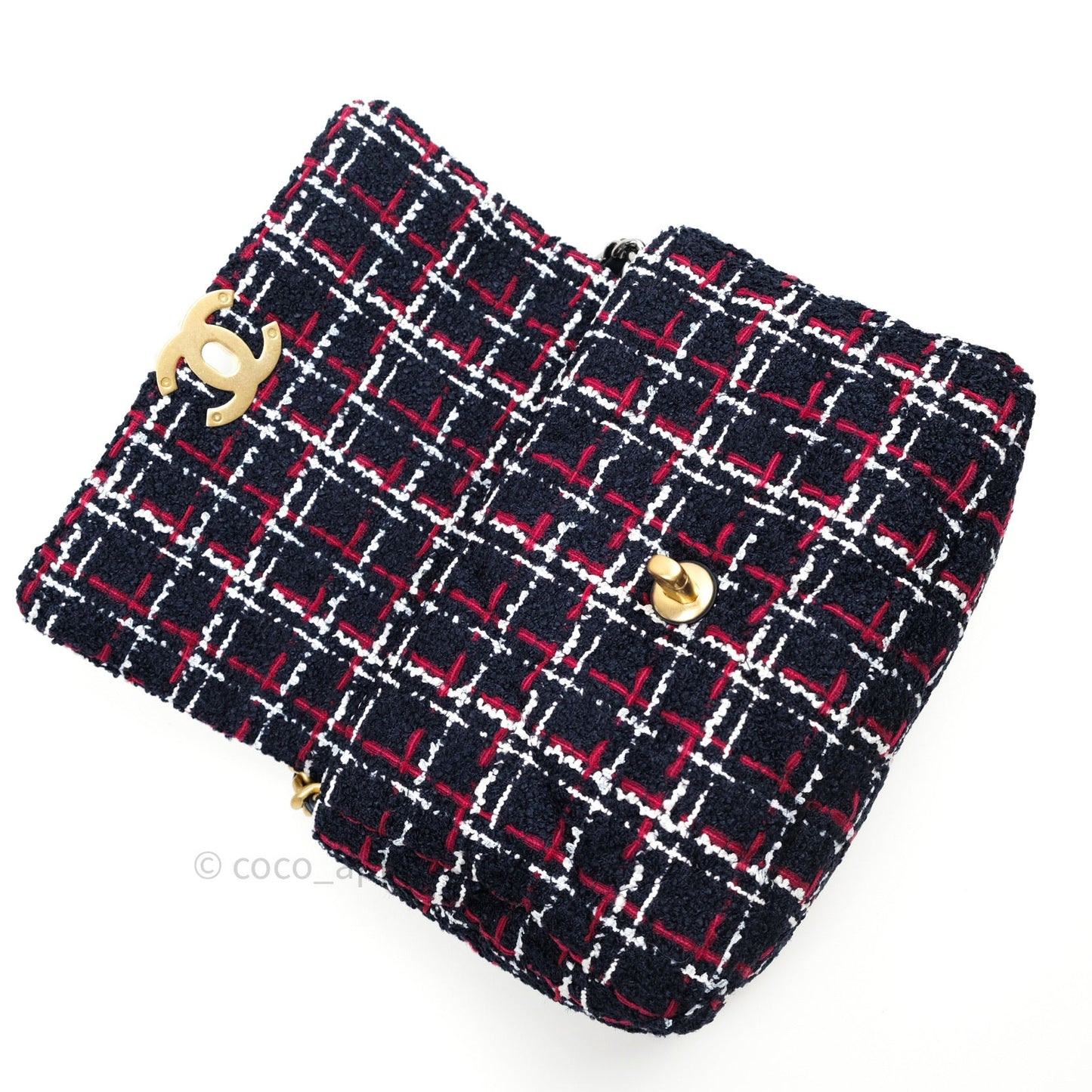 Chanel 19 Small Tweed Red Navy Mixed Hardware