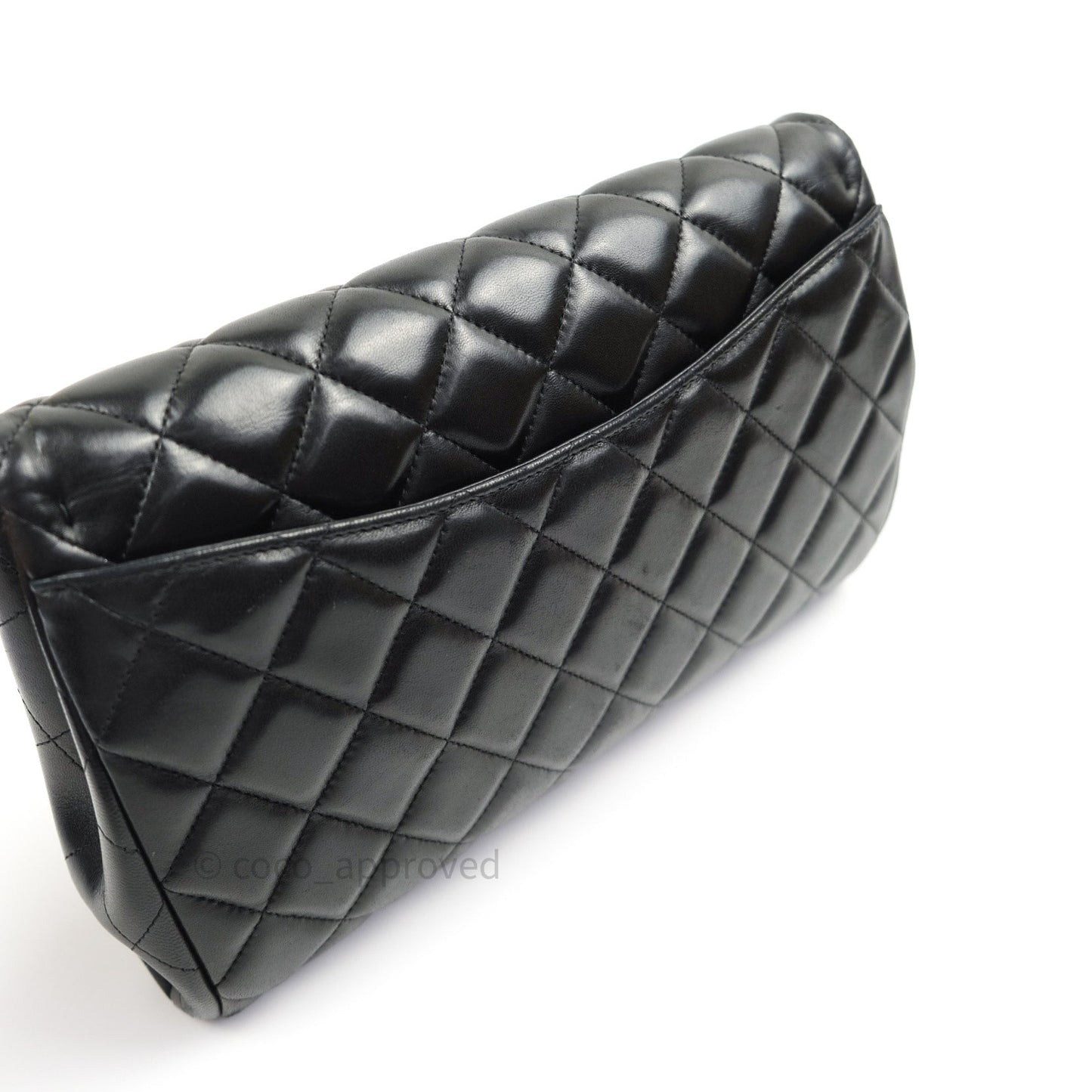 Chanel Quilted Clutch with Chain Black Lambskin Silver Hardware