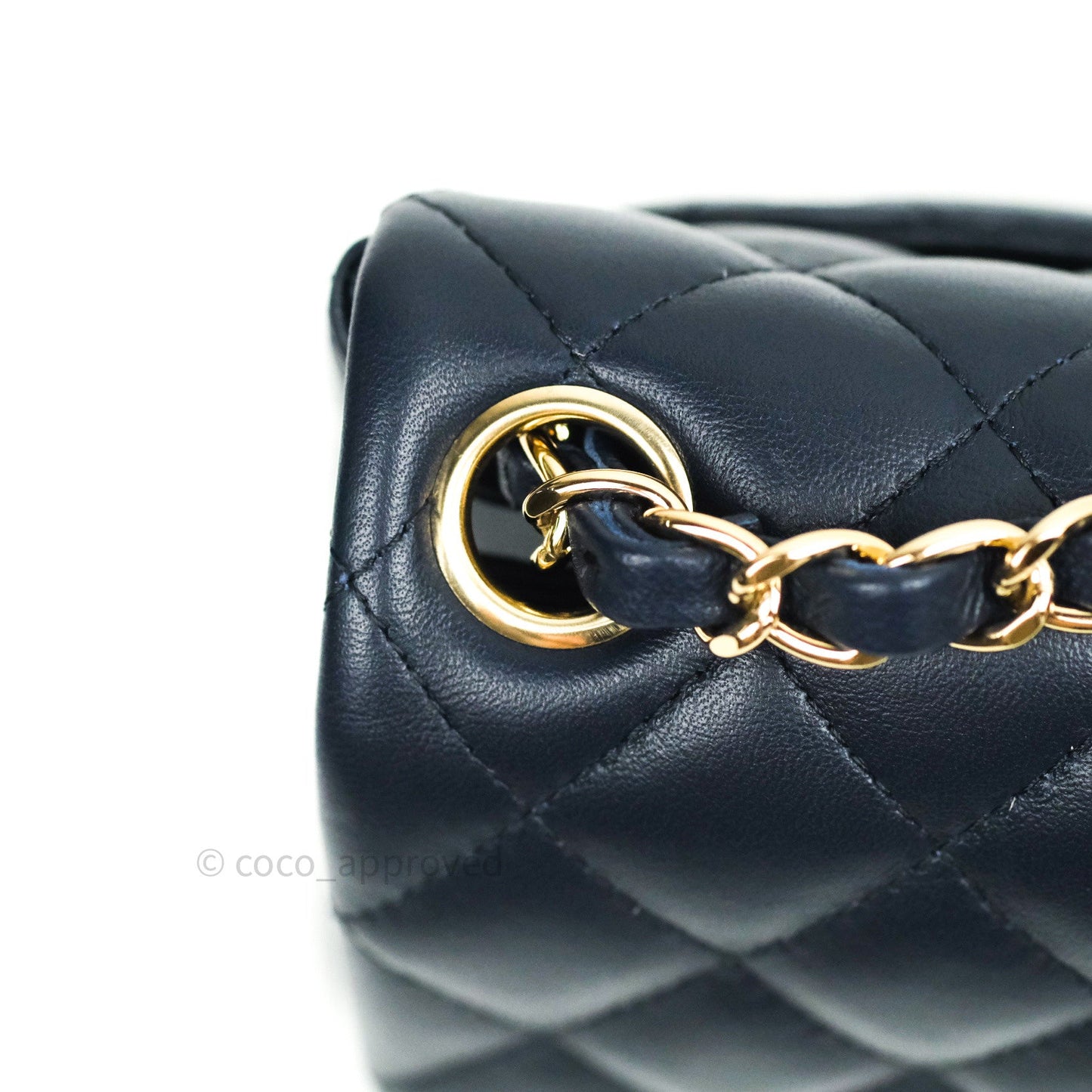 Chanel Mini Square Navy Lambskin Gold Hardware