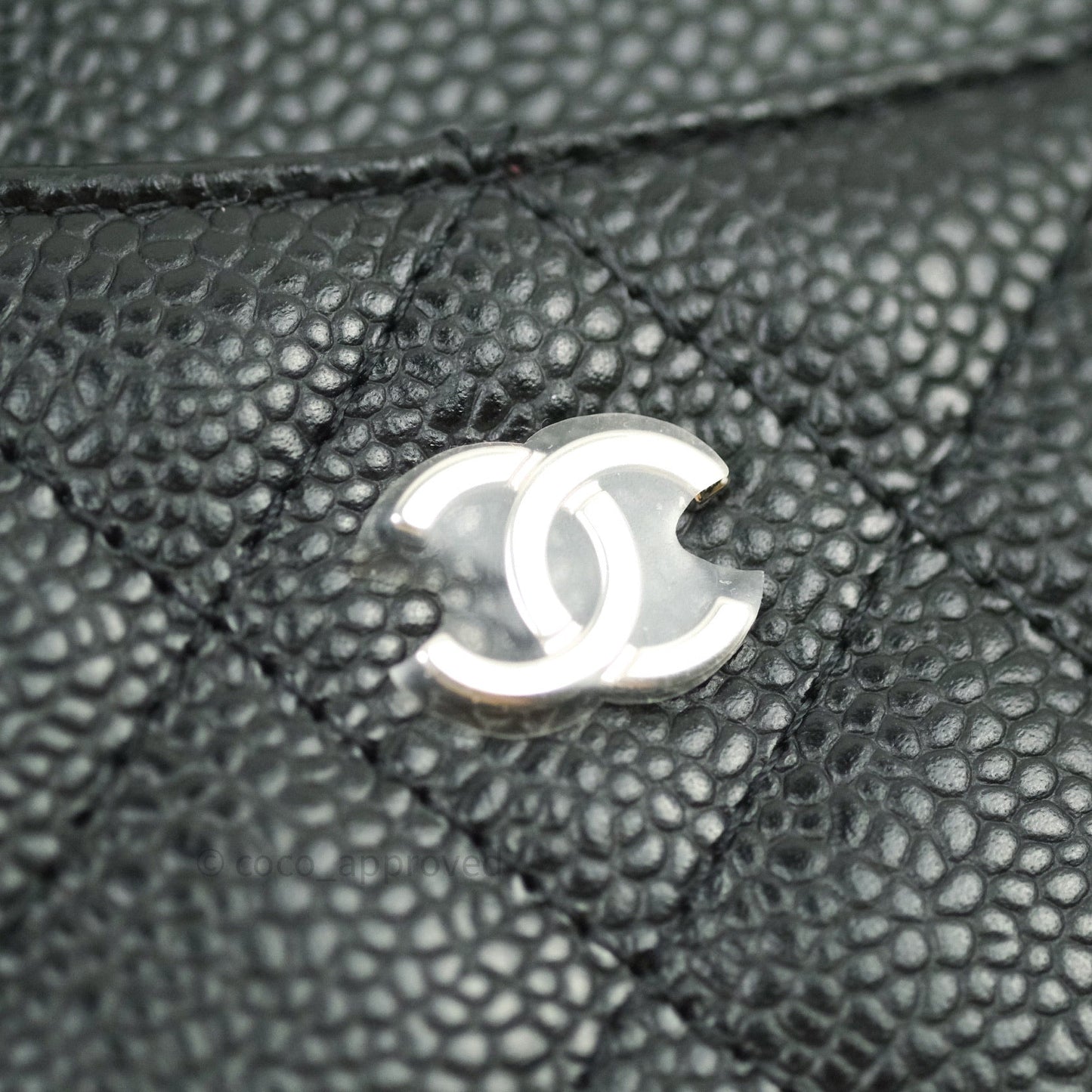Chanel Black Classic Caviar Flat Card Holder Silver Hardware