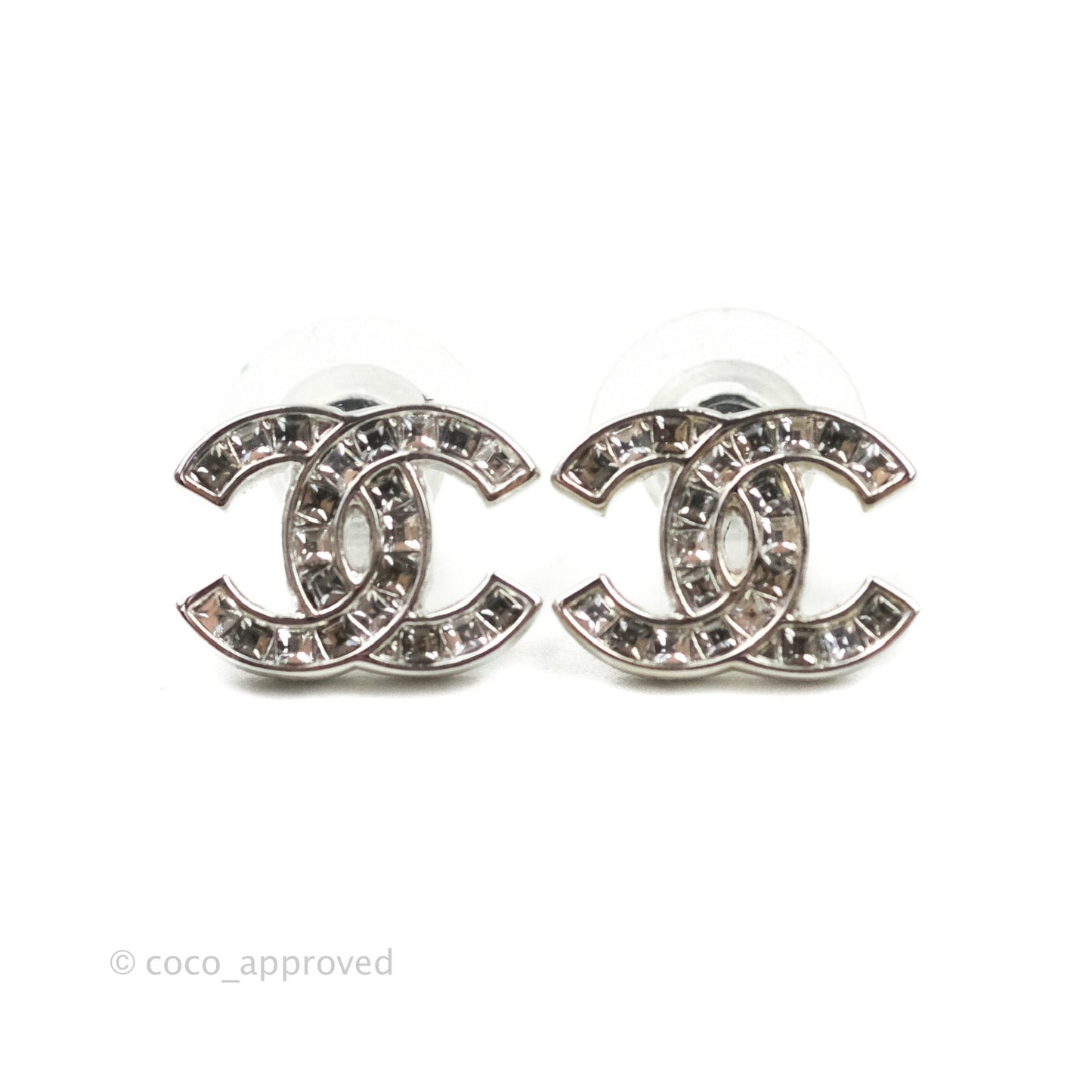 Chanel Crystal CC Earrings Silver Tone 20V