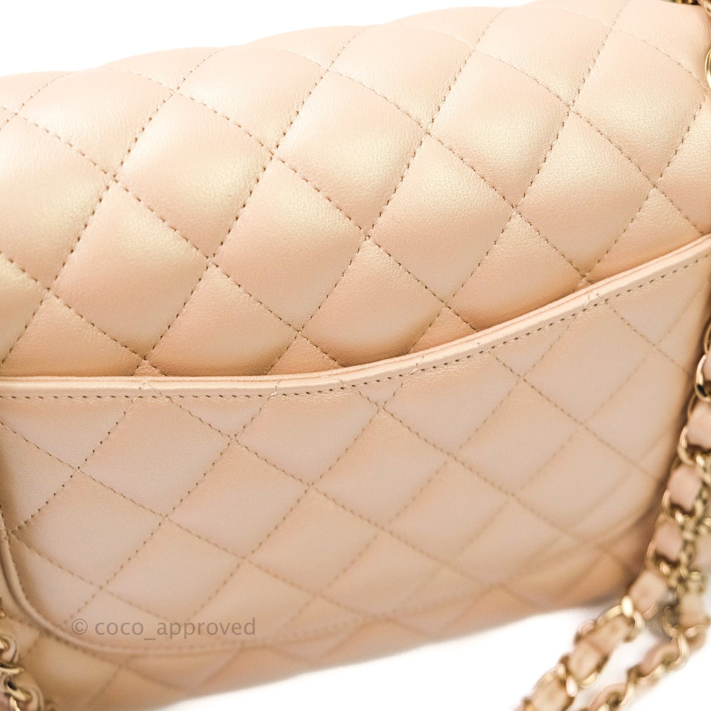 Chanel M/L Medium Double Flap Bag Iridescent Beige Calfskin Gold Hardware 21S