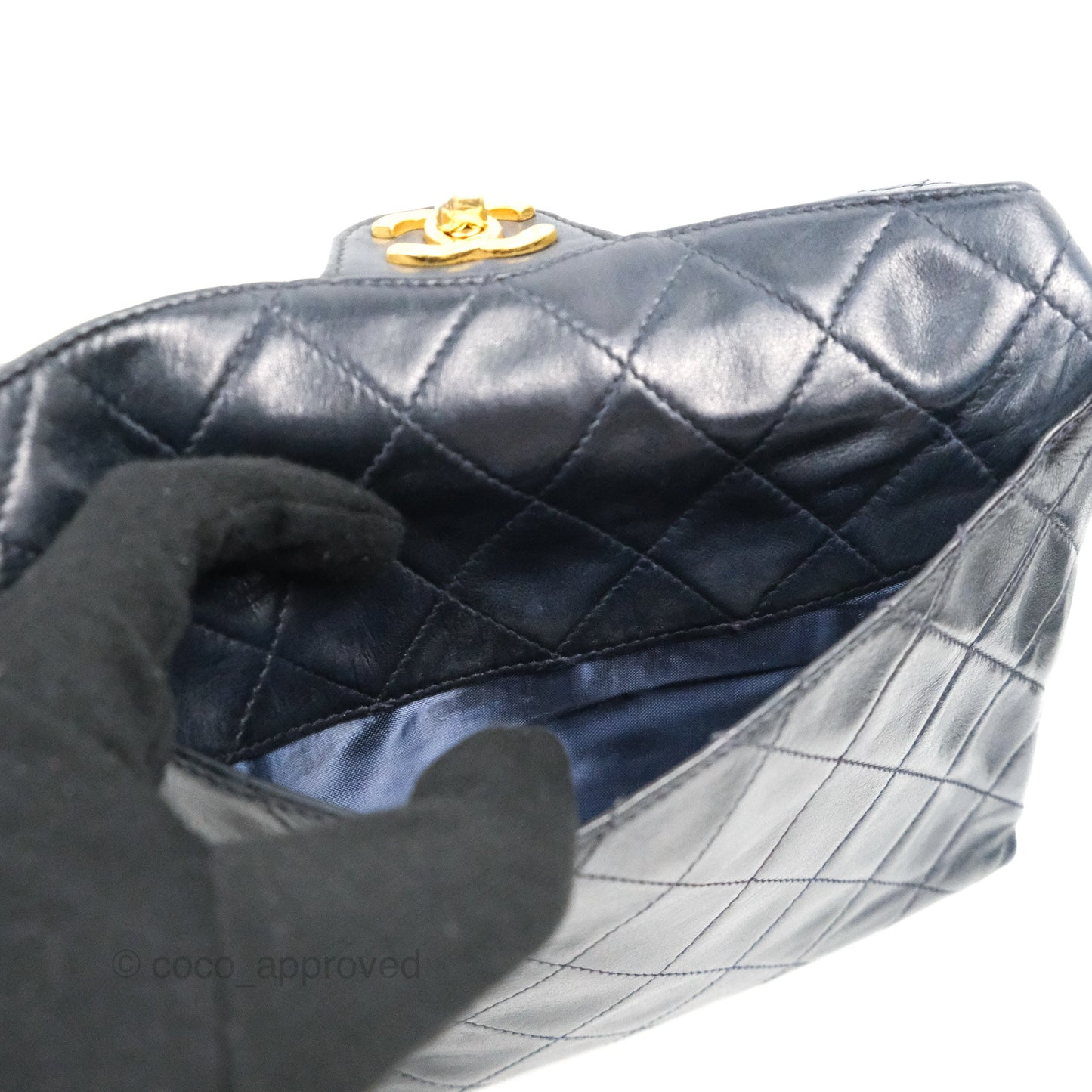 Chanel Vintage CC Box Shoulder Bag Navy Lambskin Gold Hardware