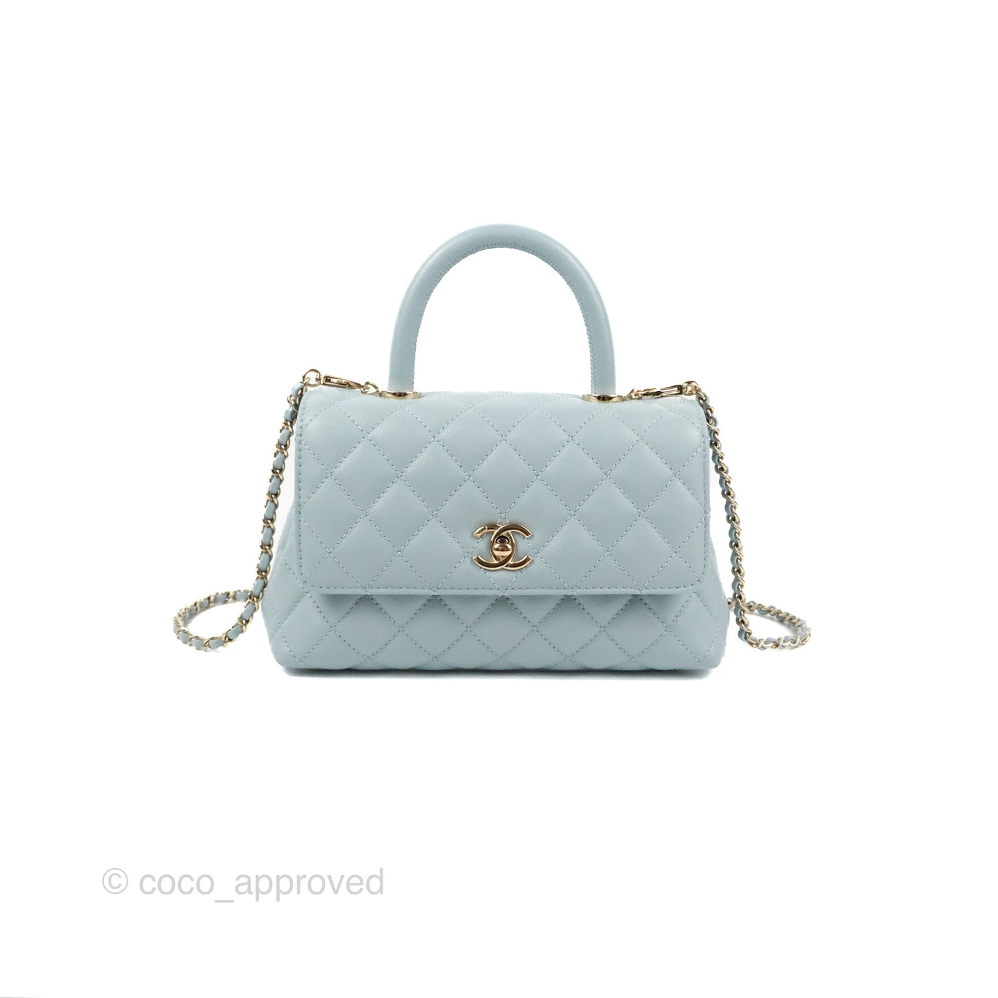 Chanel Small Coco Handle Blue Caviar Gold Hardware