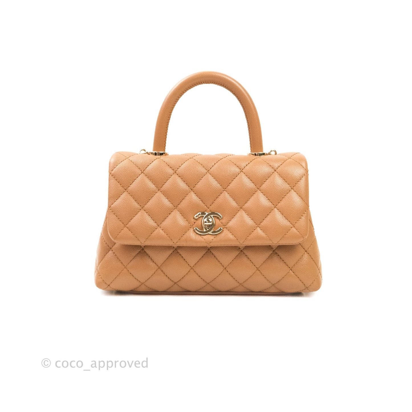 Chanel Mini Coco Handle Quilted Dark Beige Caviar Gold Hardware 21P