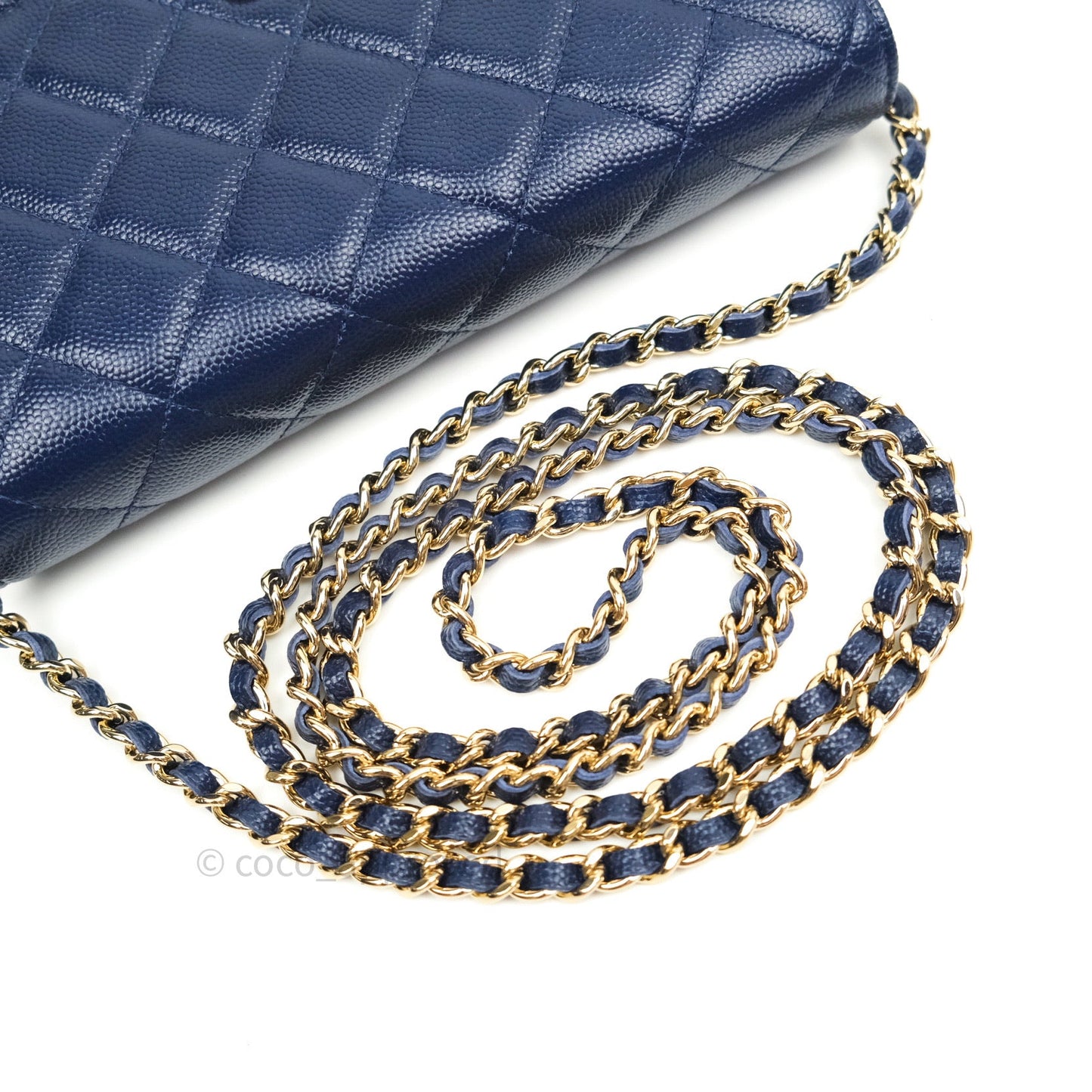 Chanel Quilted Wallet on Chain WOC Navy Caviar Gold Hardware