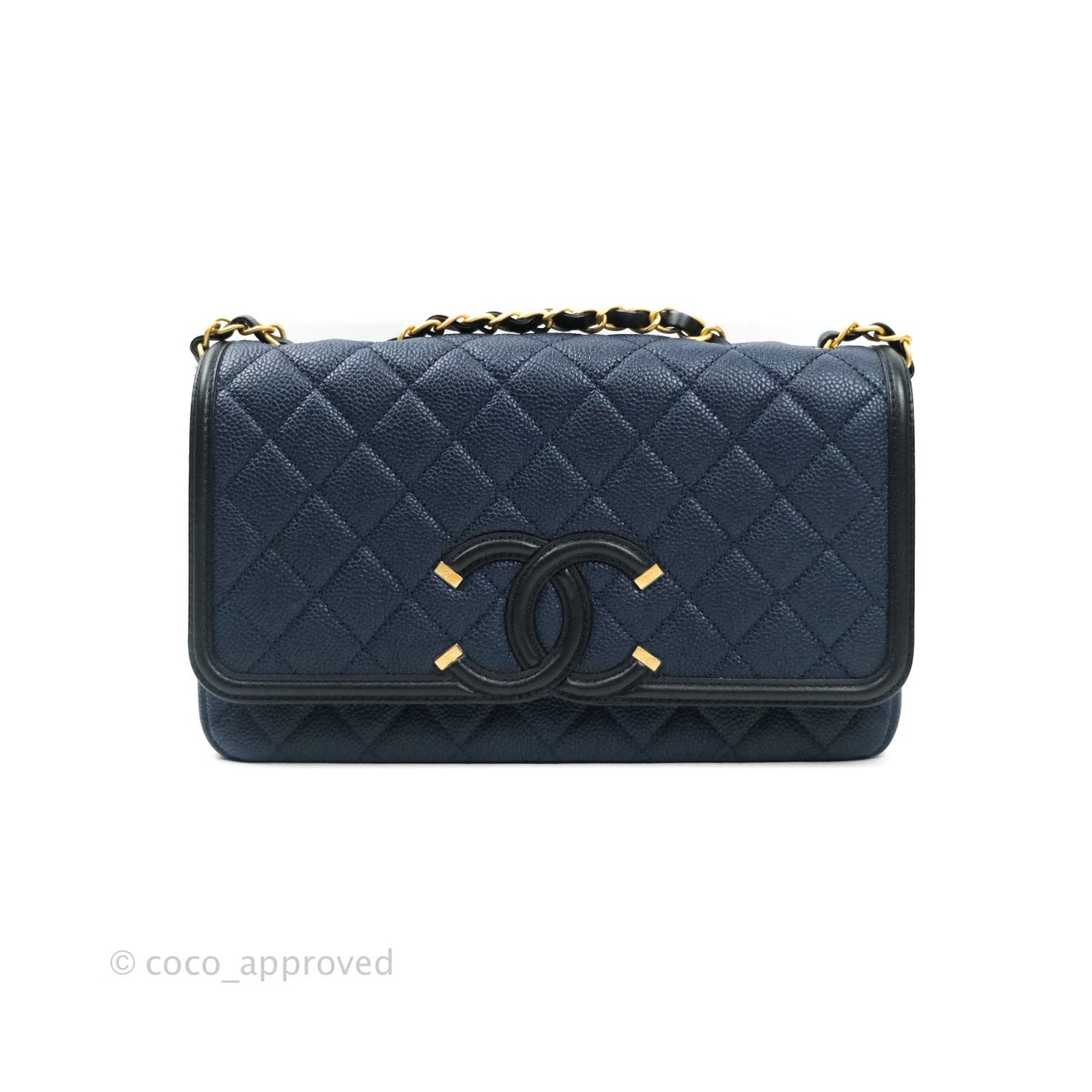 Chanel Quilted Medium CC Filigree Flap Navy Caviar