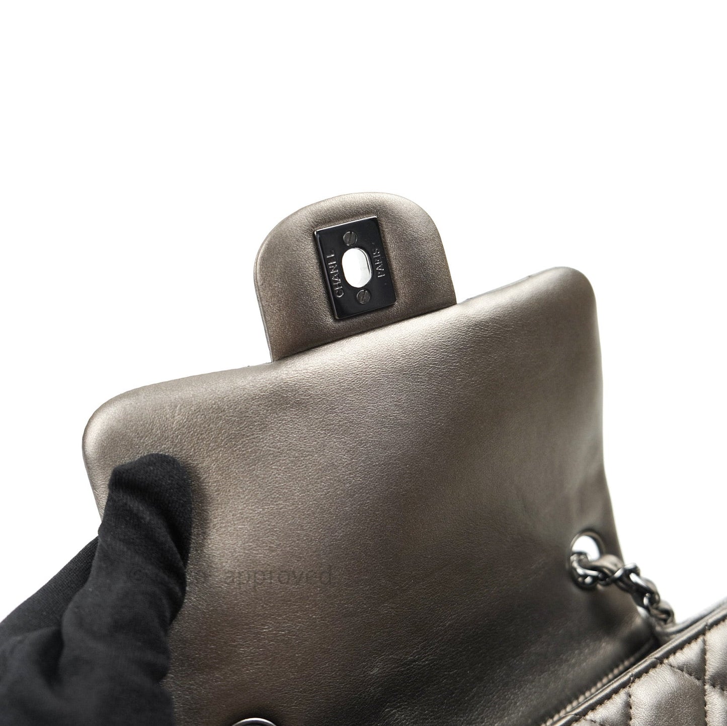 Chanel Mini Square Metallic Dark Grey Lambskin Dark Silver Hardware
