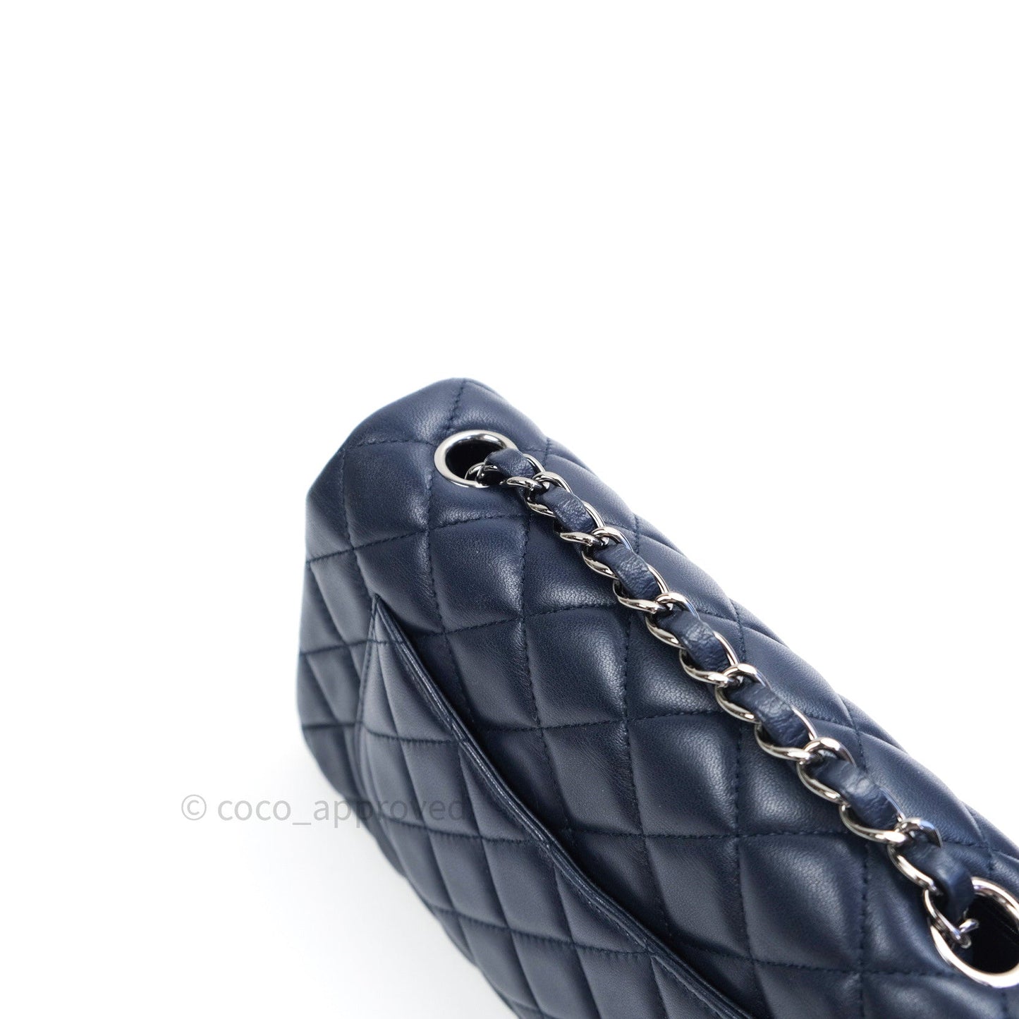 Chanel Lambskin Quilted Mini Rectangular Flap Navy Dark Silver Hardware
