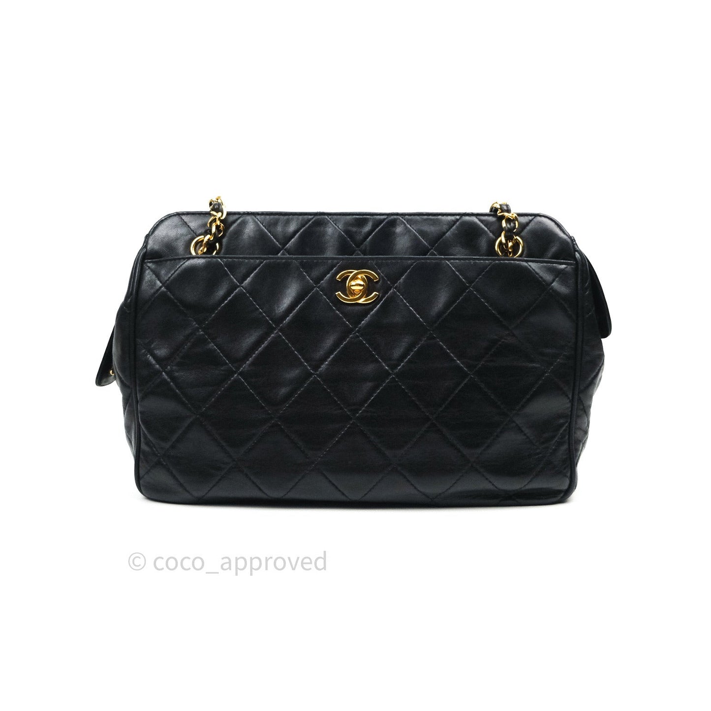 Chanel Black Quilted Lambskin Vintage Classic Camera Bag 24K Gold Hardware