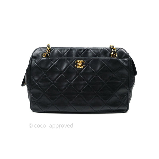 Chanel Black Quilted Lambskin Vintage Classic Camera Bag 24K Gold Hardware