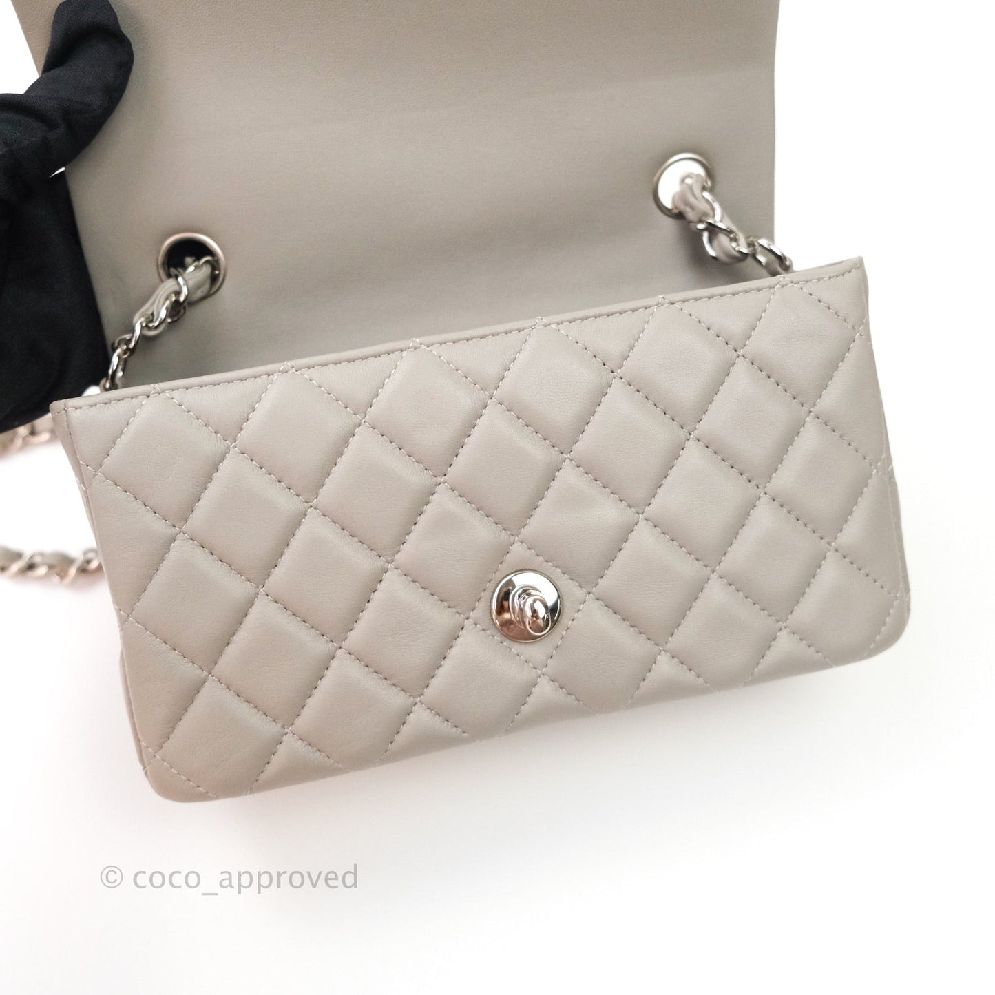 Chanel Quilted Mini Rectangular Flap Grey Lambskin Silver Hardware