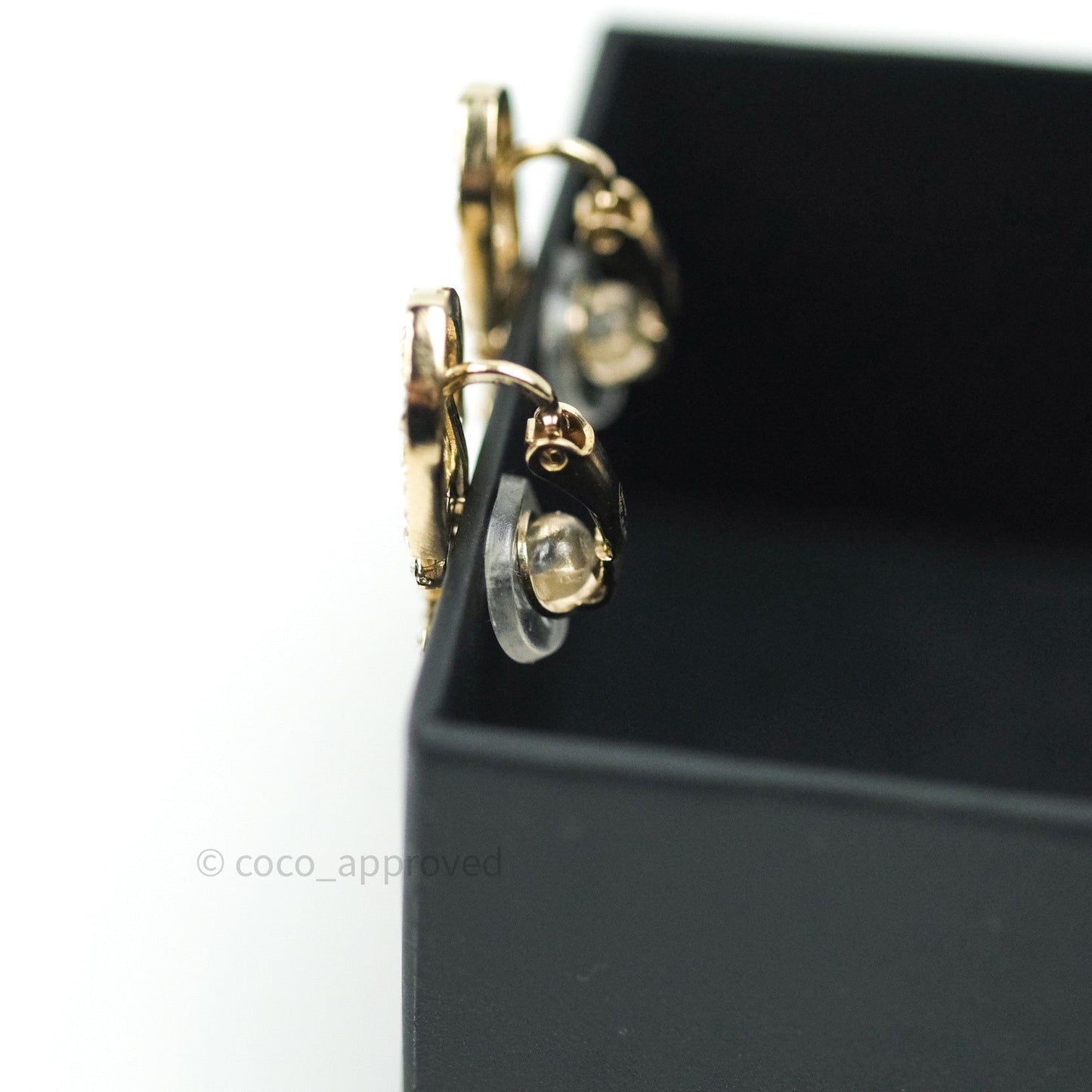 Chanel Crystal CC Clover Earrings Gold Clip On 20B