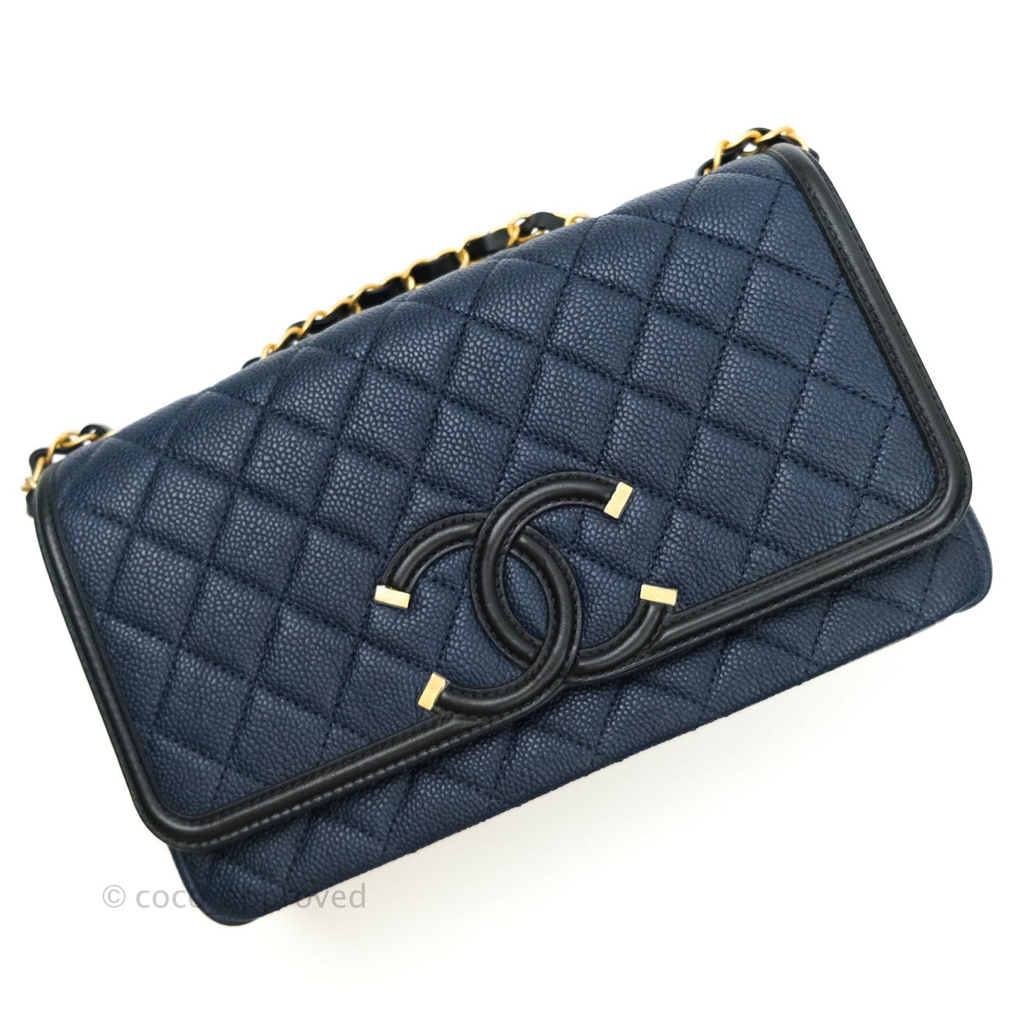 Chanel Quilted Medium CC Filigree Flap Navy Caviar