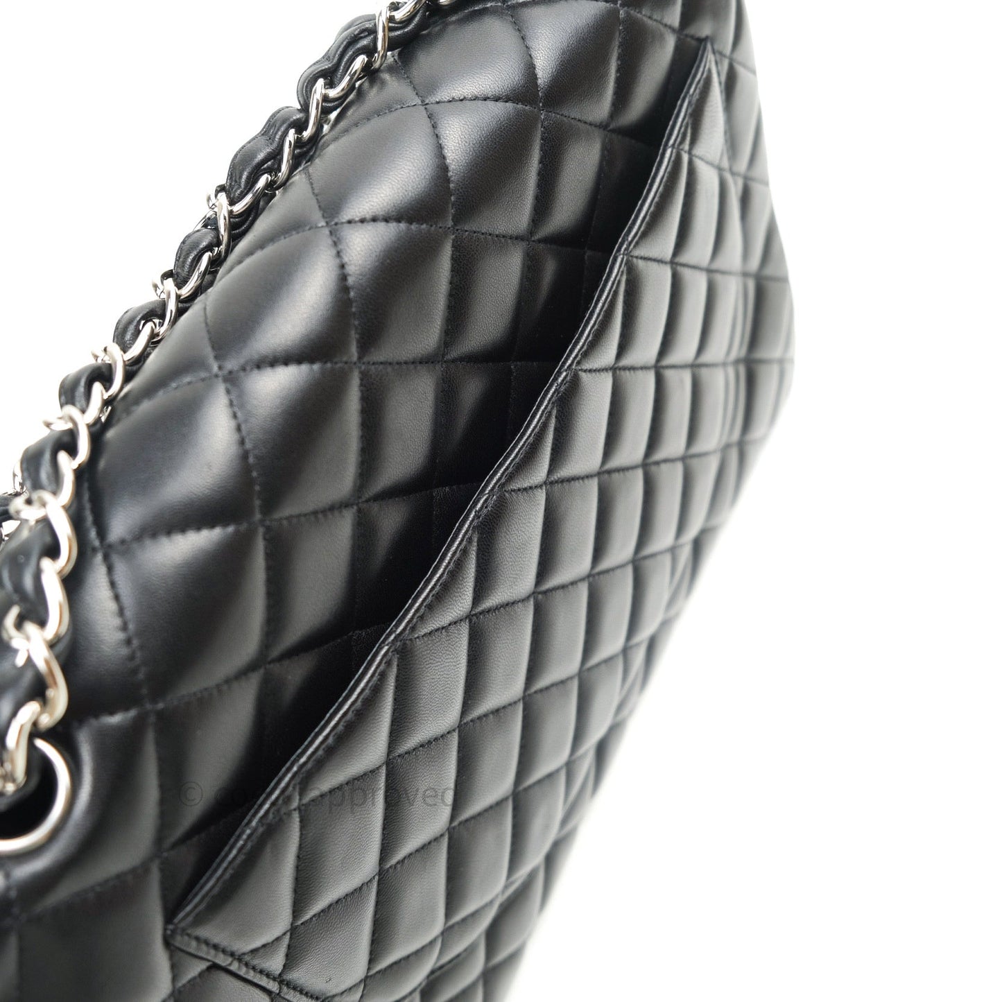 Chanel Classic Maxi Single Flap Quilted Black Lambskin Silver Hardware