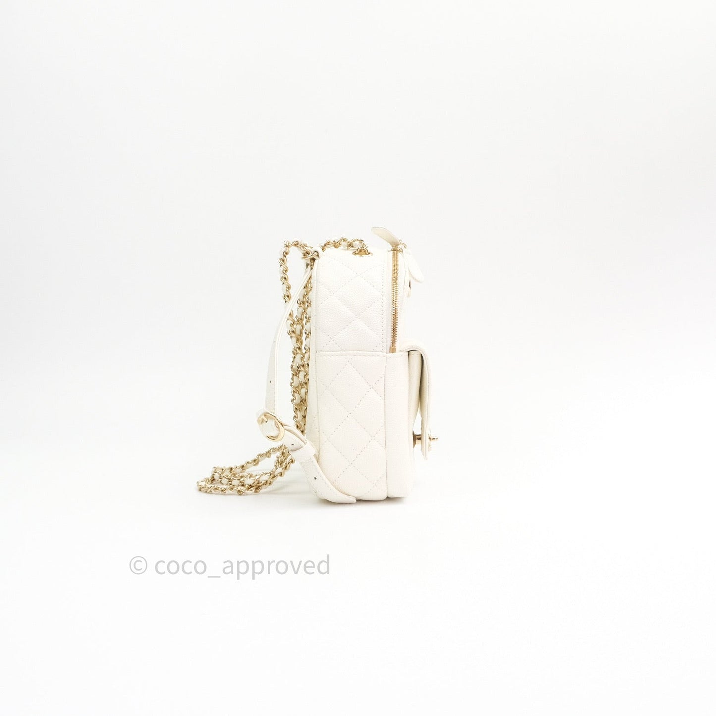 Chanel Quilted Small CC Day Backpack Ivory Caviar Light Gold Hardware